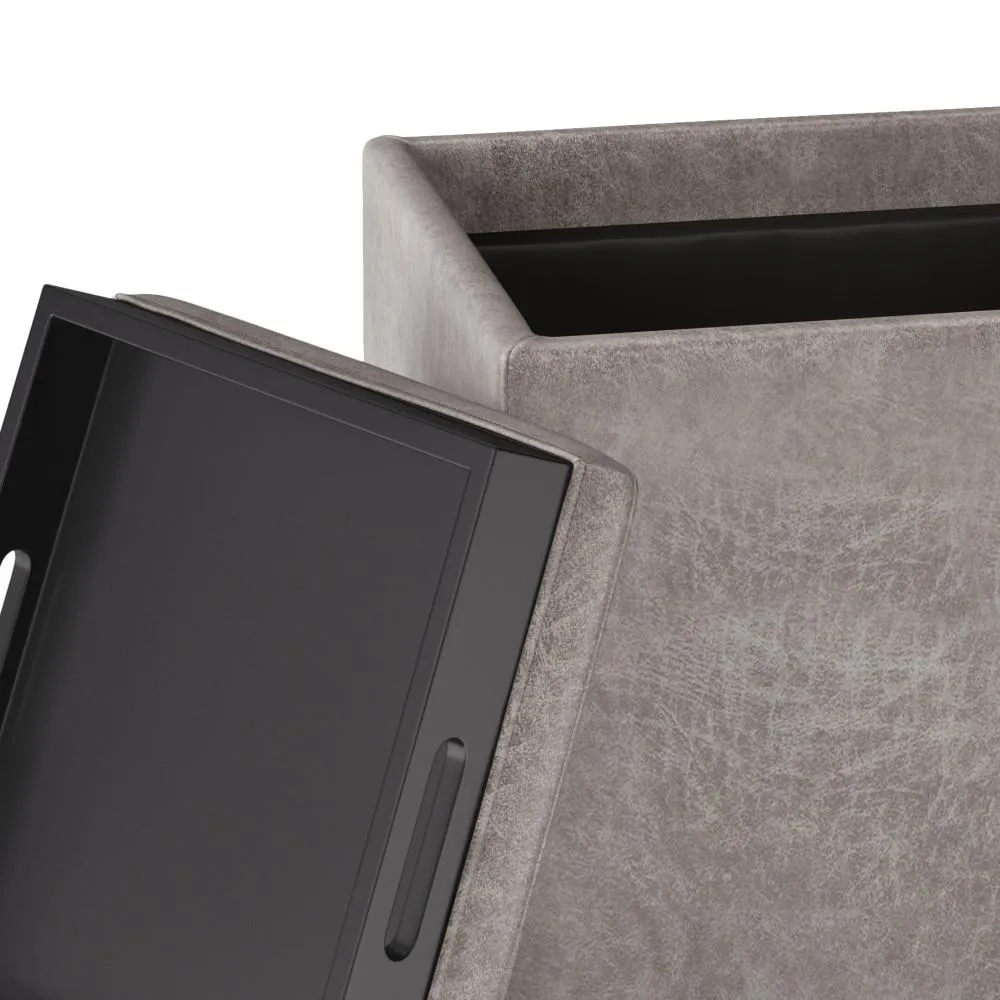Rockwood Cube Storage Ottoman in Distressed Vegan Leather