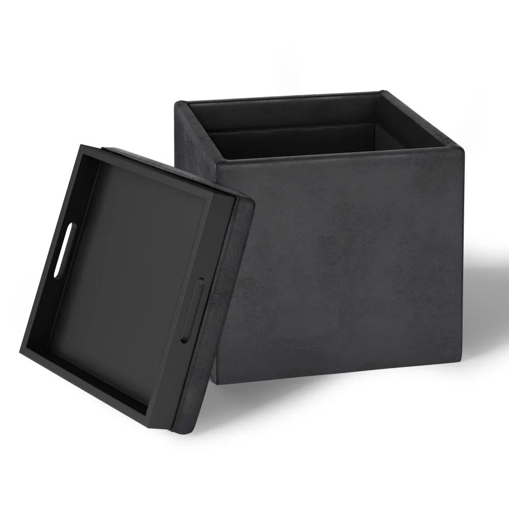 Rockwood Cube Storage Ottoman in Distressed Vegan Leather