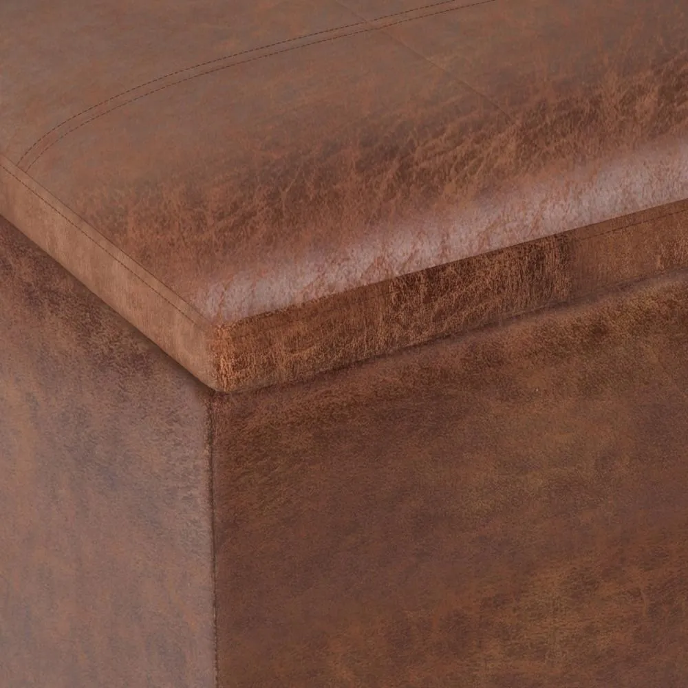 Rockwood Cube Storage Ottoman in Distressed Vegan Leather