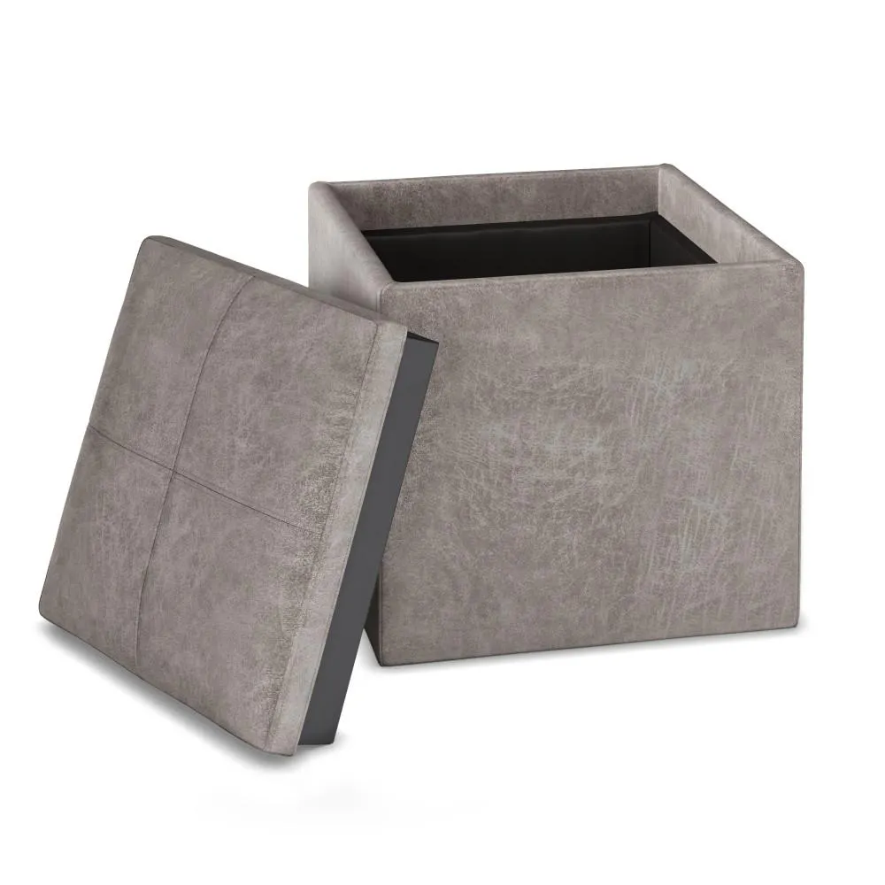 Rockwood Cube Storage Ottoman in Distressed Vegan Leather