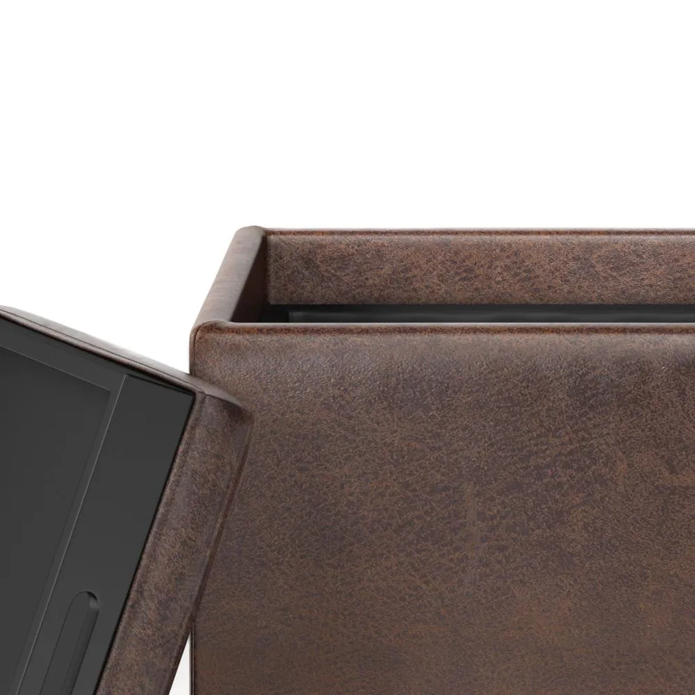 Rockwood Cube Storage Ottoman in Distressed Vegan Leather