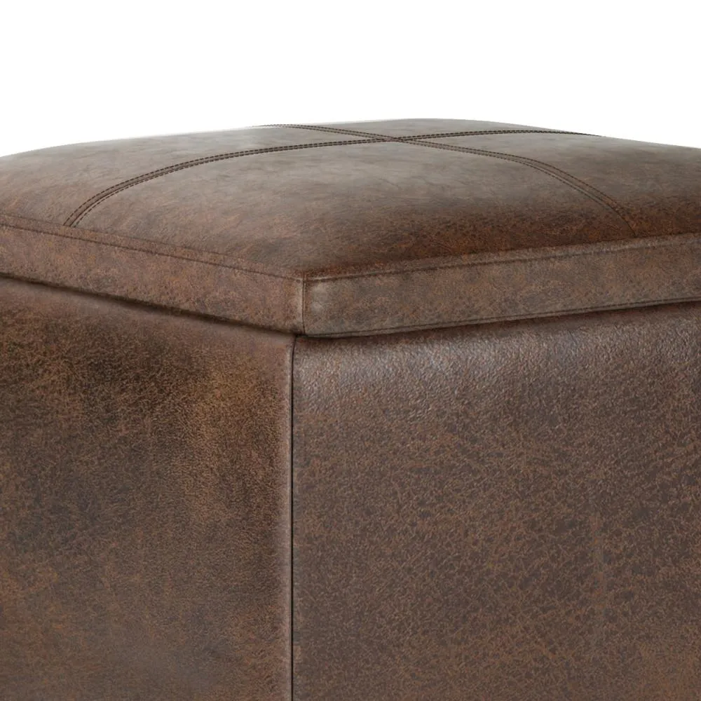 Rockwood Cube Storage Ottoman in Distressed Vegan Leather