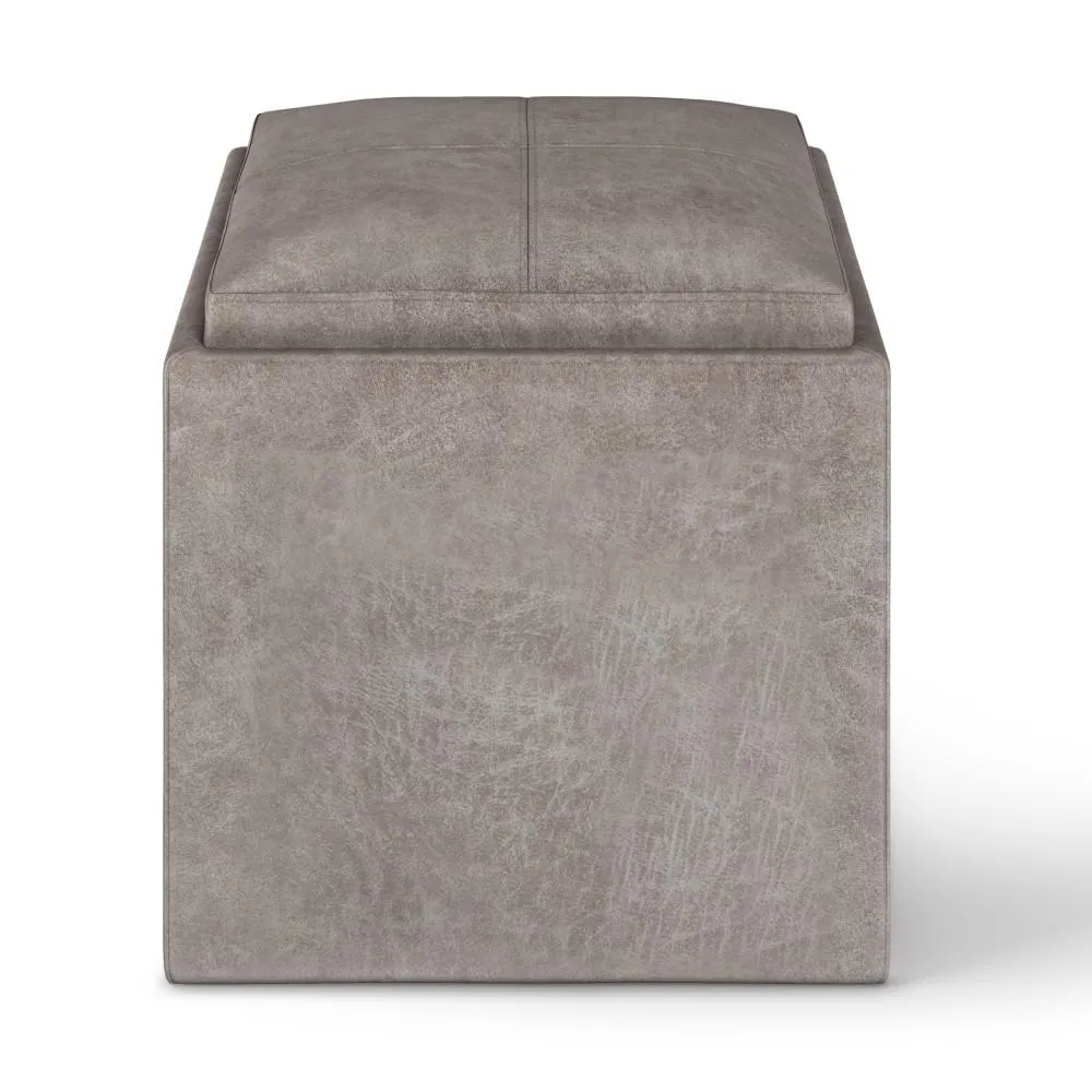 Rockwood Cube Storage Ottoman in Distressed Vegan Leather