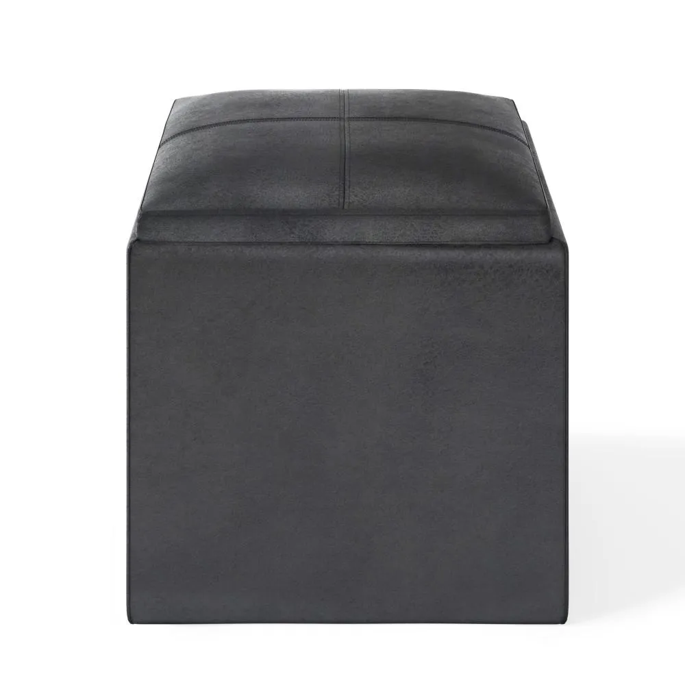 Rockwood Cube Storage Ottoman in Distressed Vegan Leather