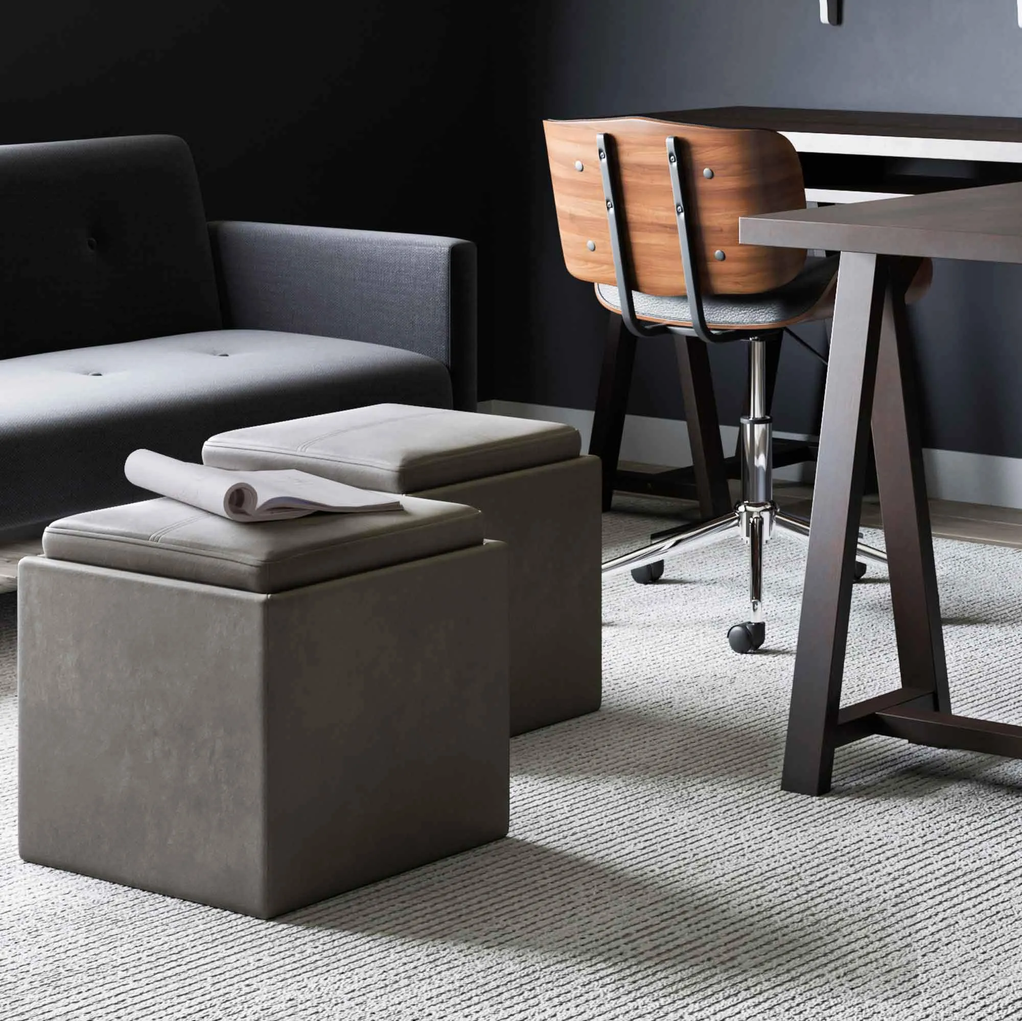 Rockwood Cube Storage Ottoman in Distressed Vegan Leather
