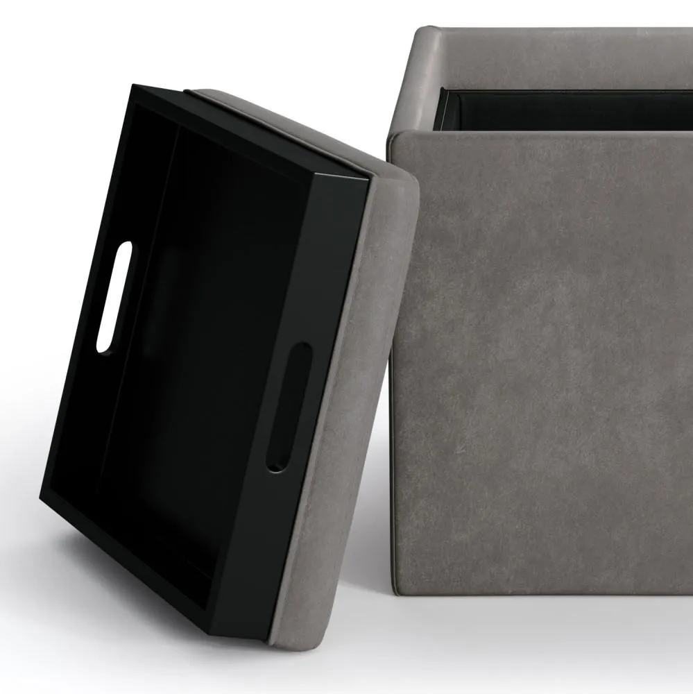 Rockwood Cube Storage Ottoman in Distressed Vegan Leather