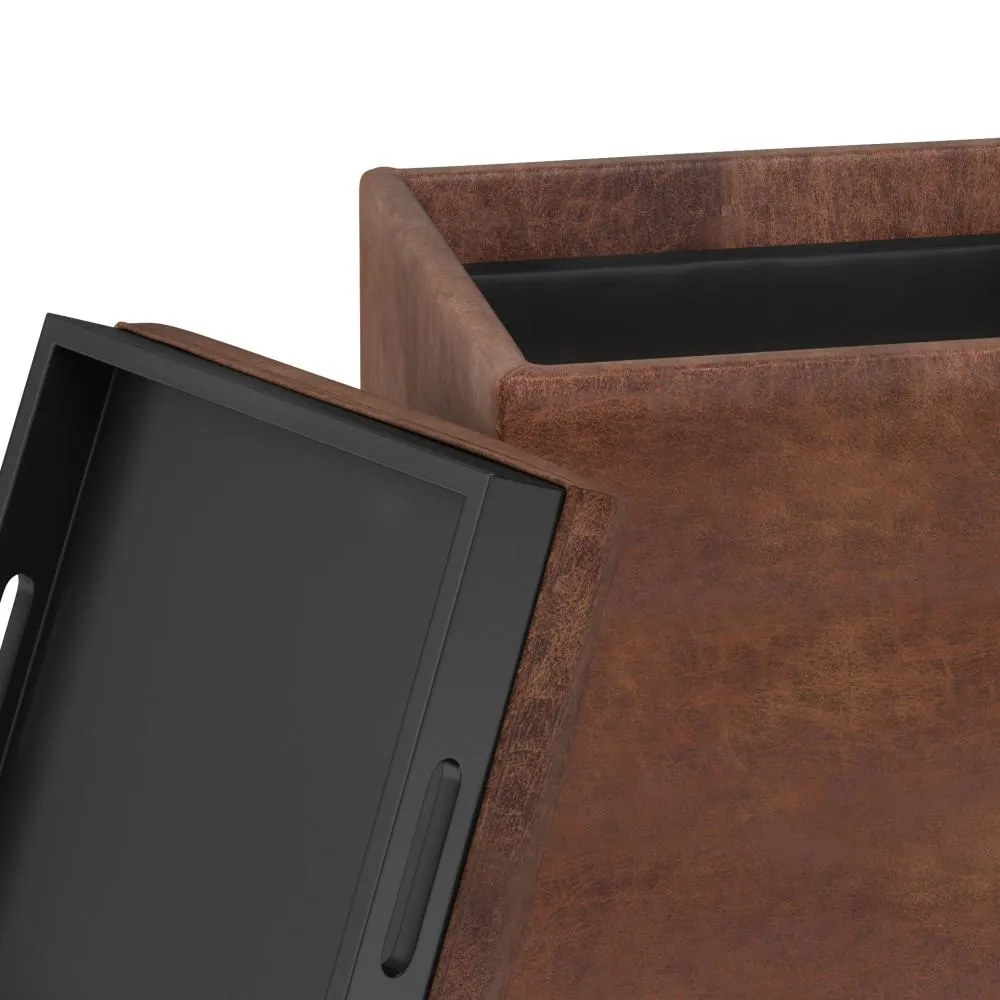 Rockwood Cube Storage Ottoman in Distressed Vegan Leather