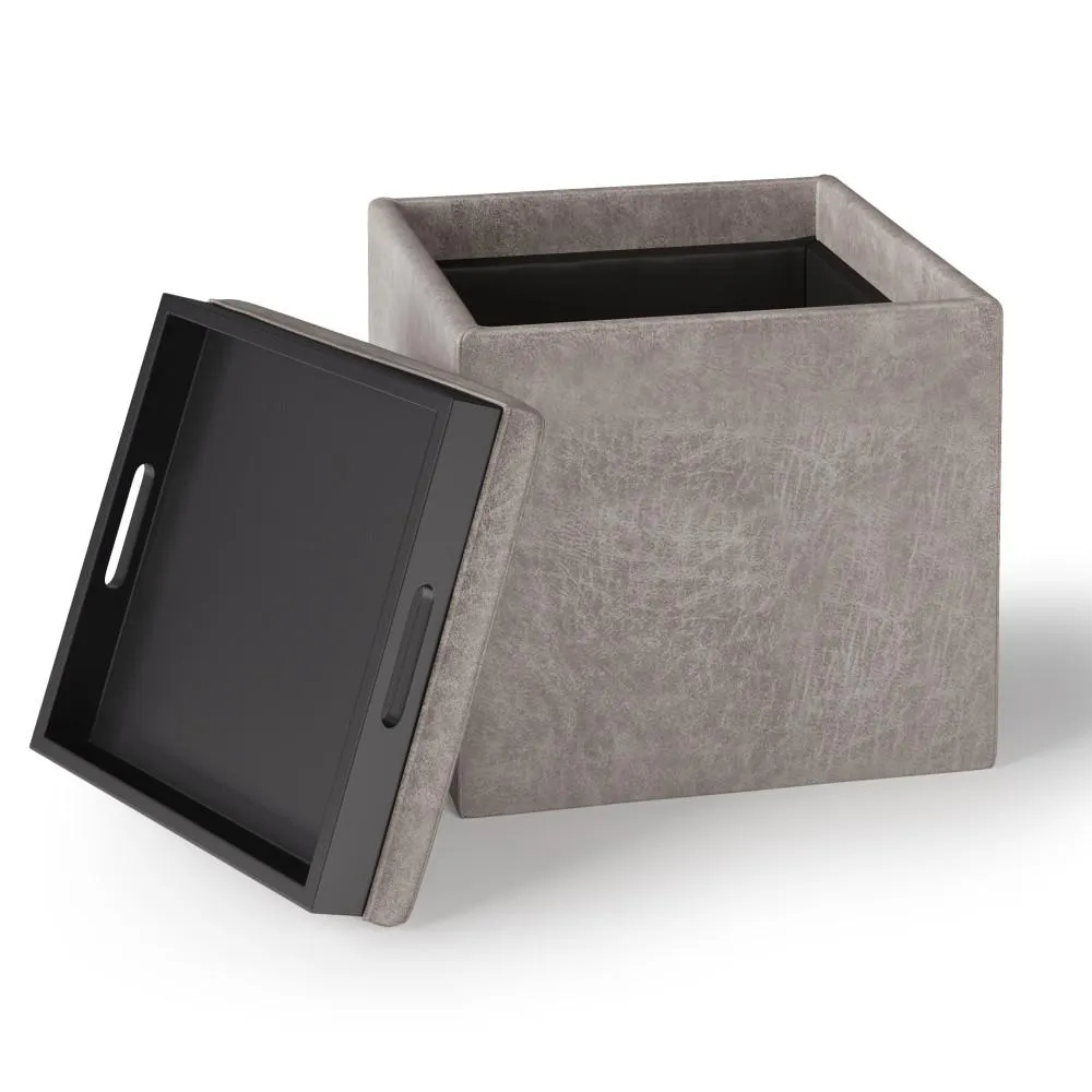 Rockwood Cube Storage Ottoman in Distressed Vegan Leather