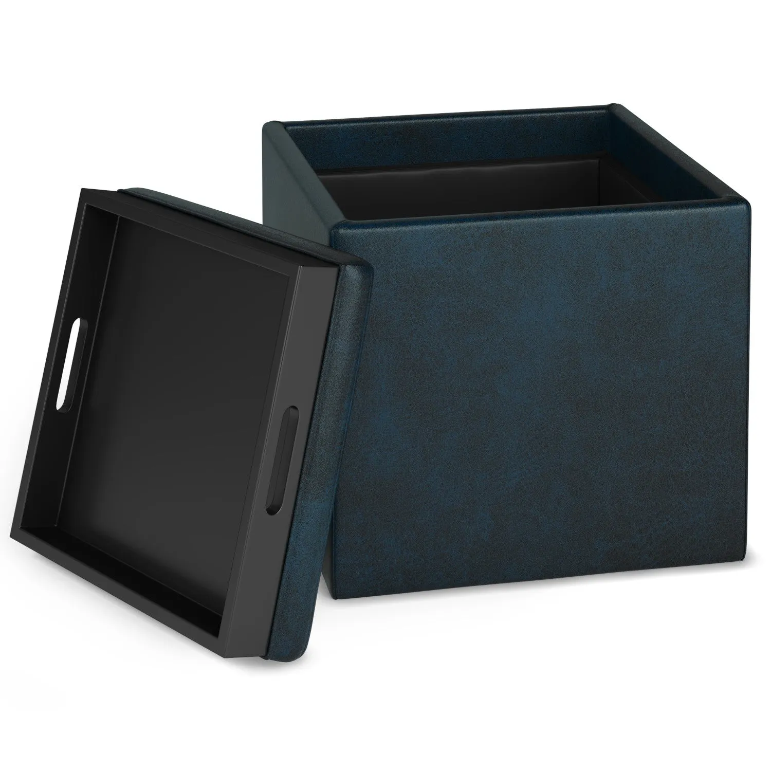 Rockwood Cube Storage Ottoman in Distressed Vegan Leather