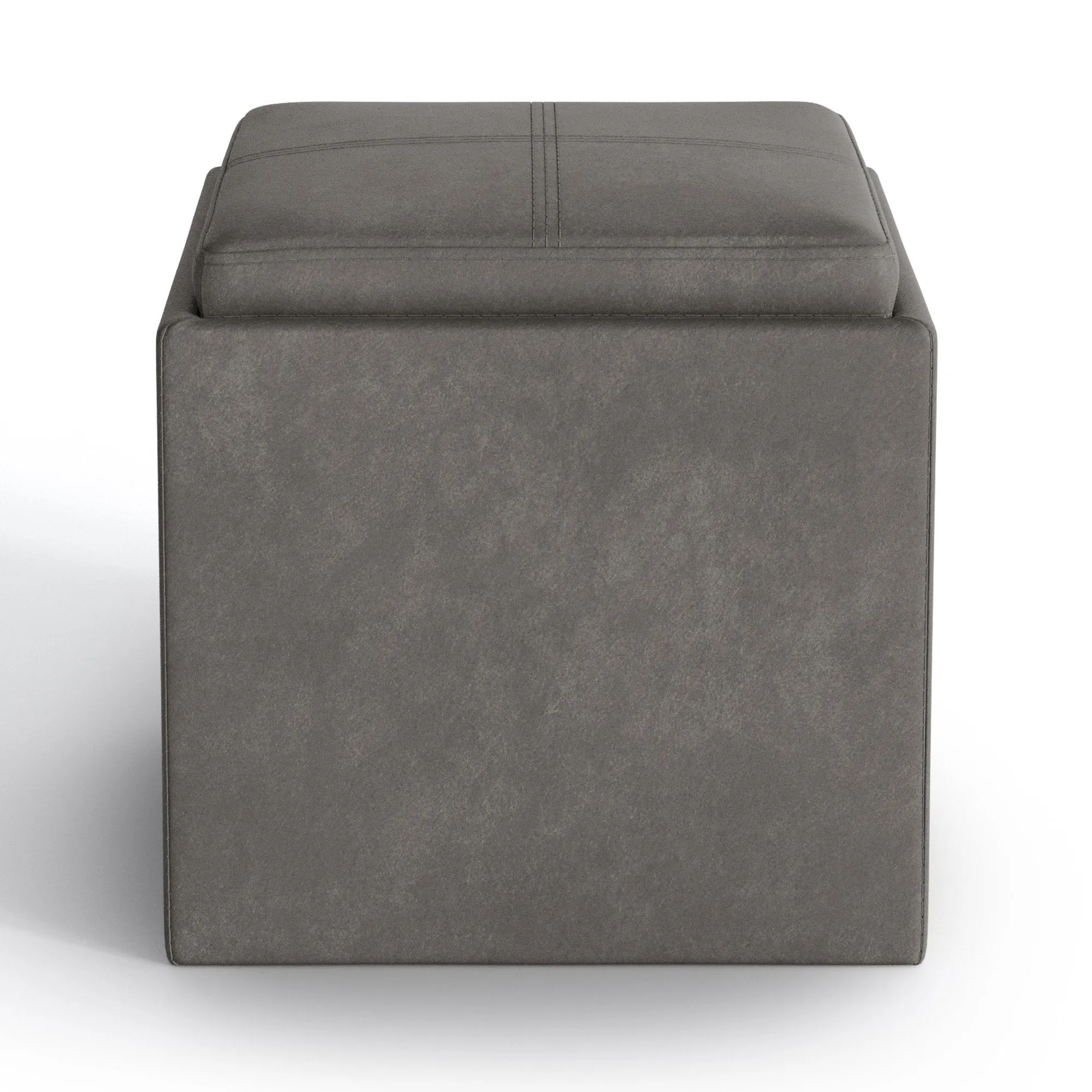Rockwood Cube Storage Ottoman in Distressed Vegan Leather