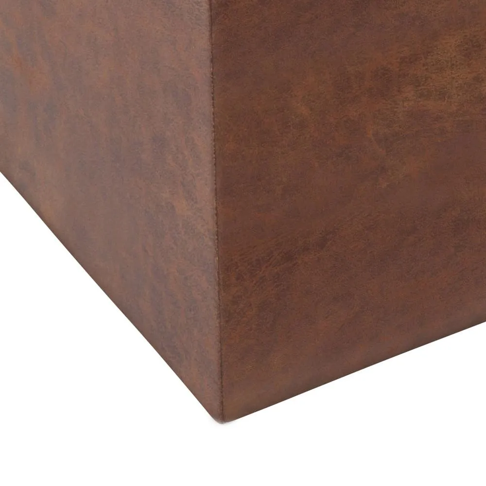 Rockwood Cube Storage Ottoman in Distressed Vegan Leather