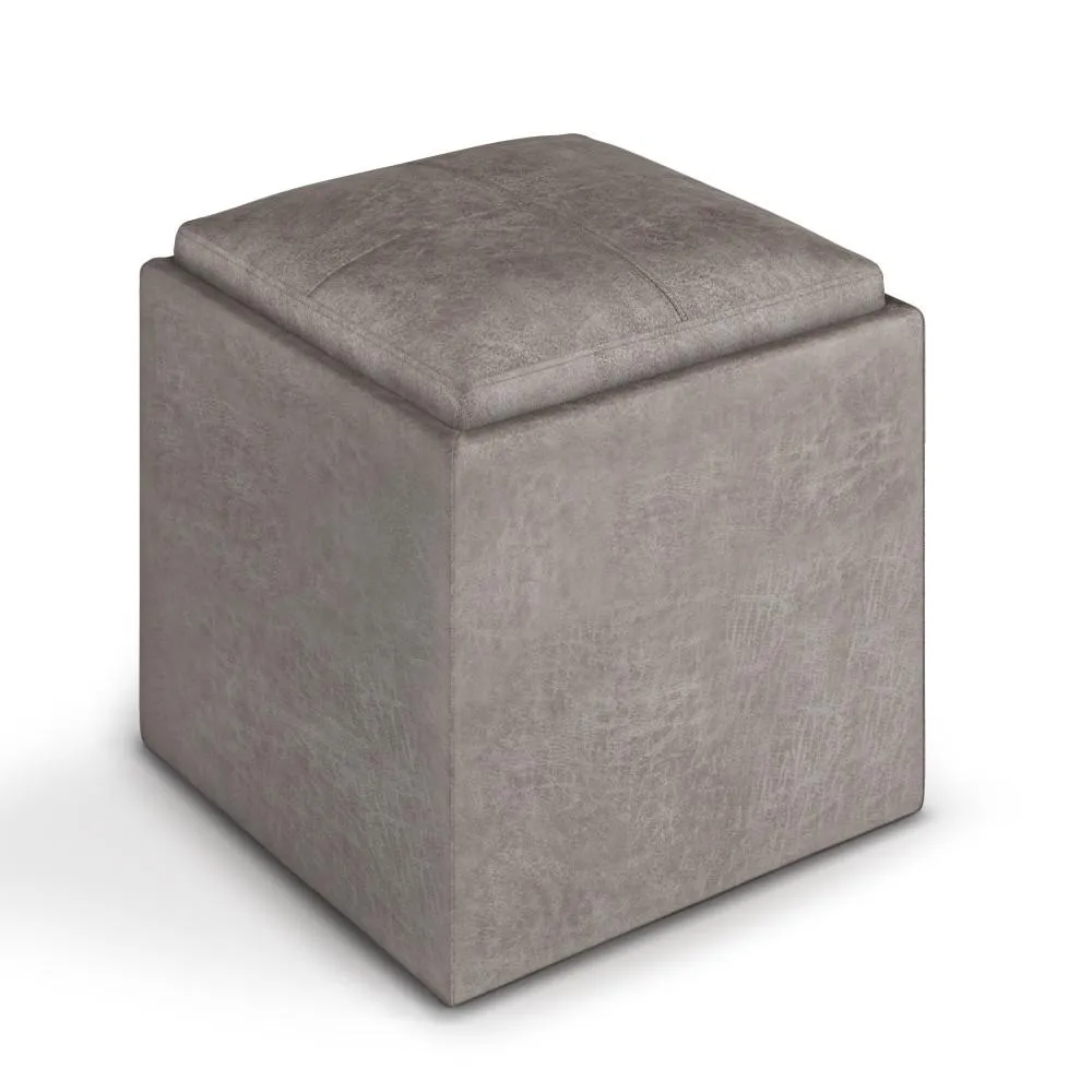 Rockwood Cube Storage Ottoman in Distressed Vegan Leather