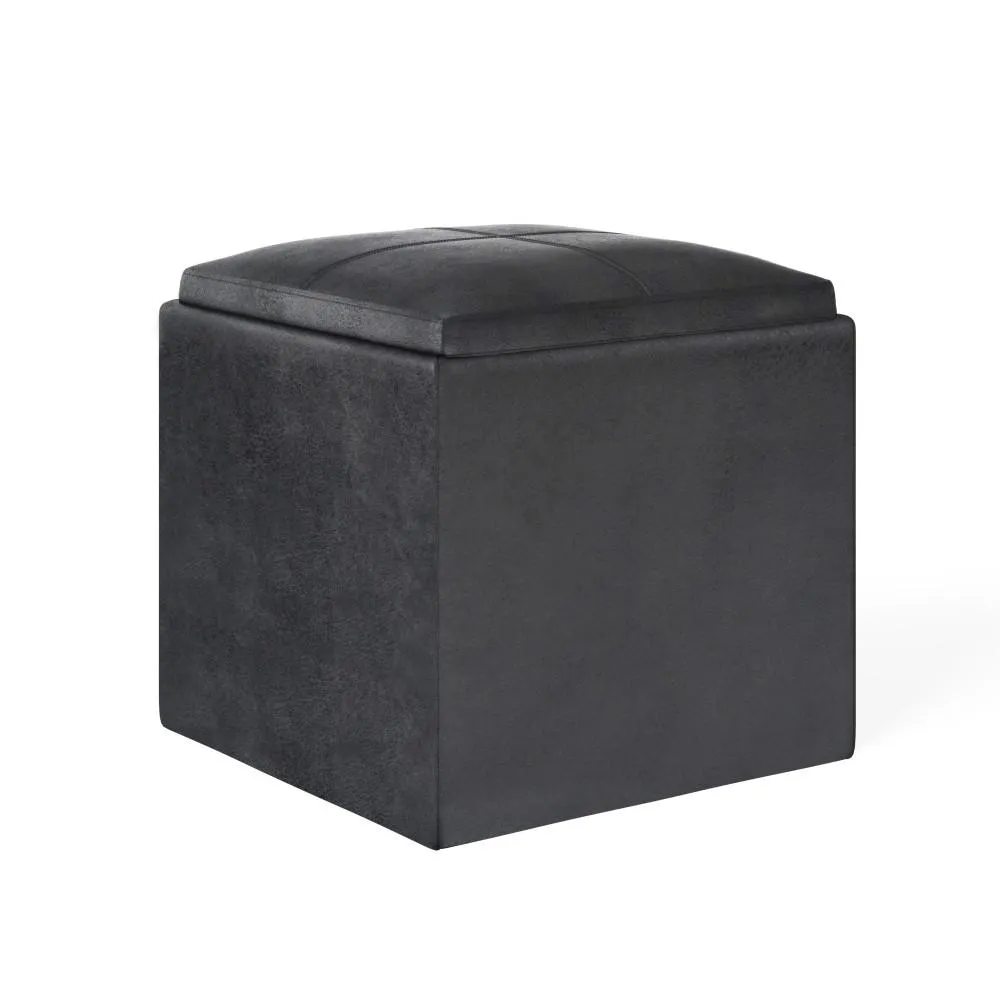 Rockwood Cube Storage Ottoman in Distressed Vegan Leather