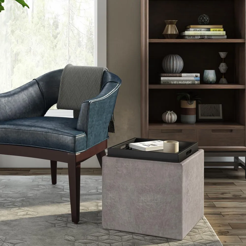 Rockwood Cube Storage Ottoman in Distressed Vegan Leather