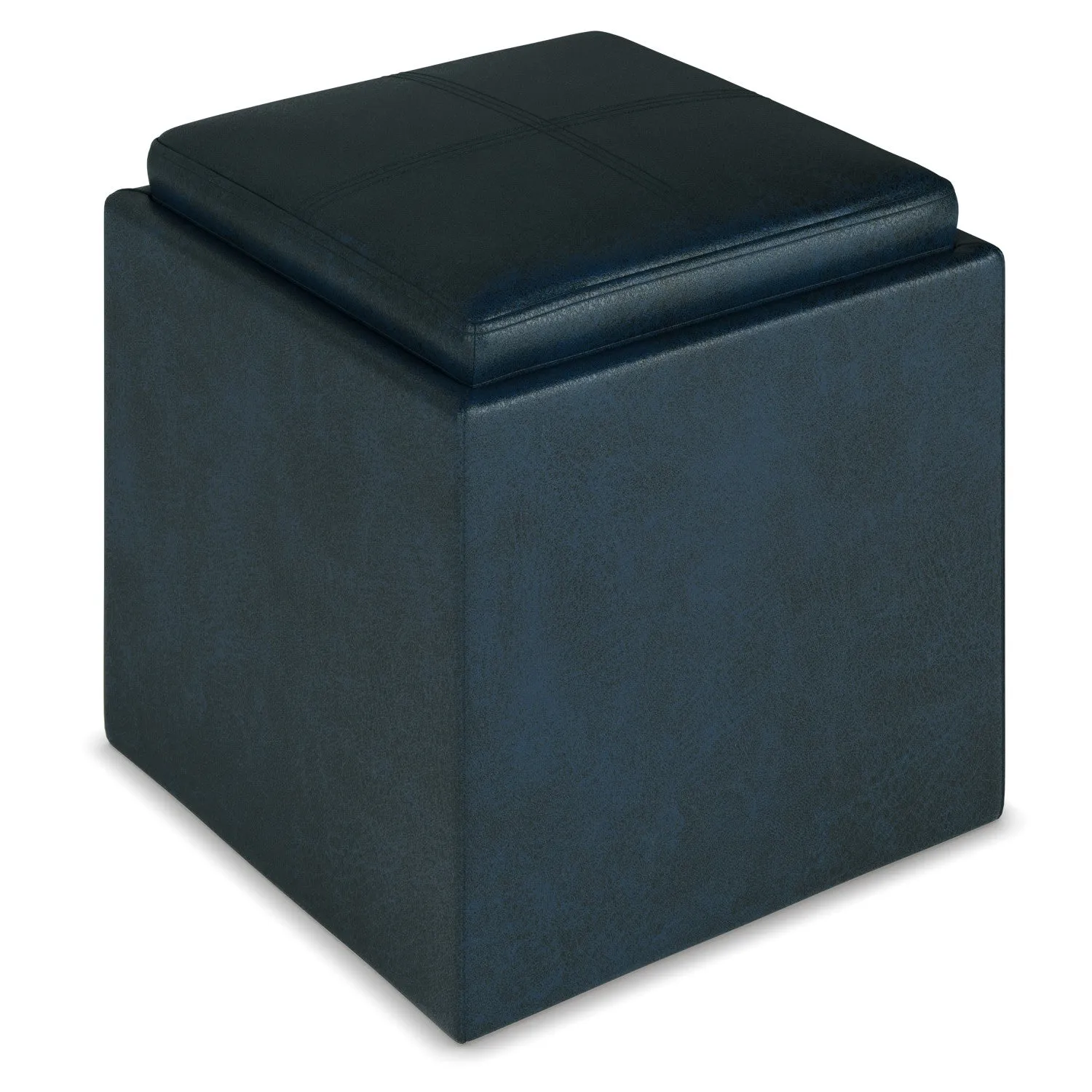 Rockwood Cube Storage Ottoman in Distressed Vegan Leather