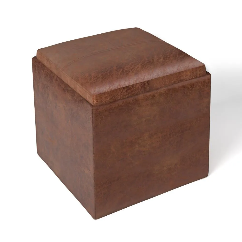 Rockwood Cube Storage Ottoman in Distressed Vegan Leather