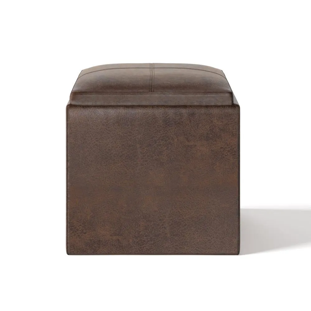 Rockwood Cube Storage Ottoman in Distressed Vegan Leather