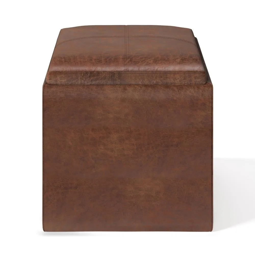 Rockwood Cube Storage Ottoman in Distressed Vegan Leather