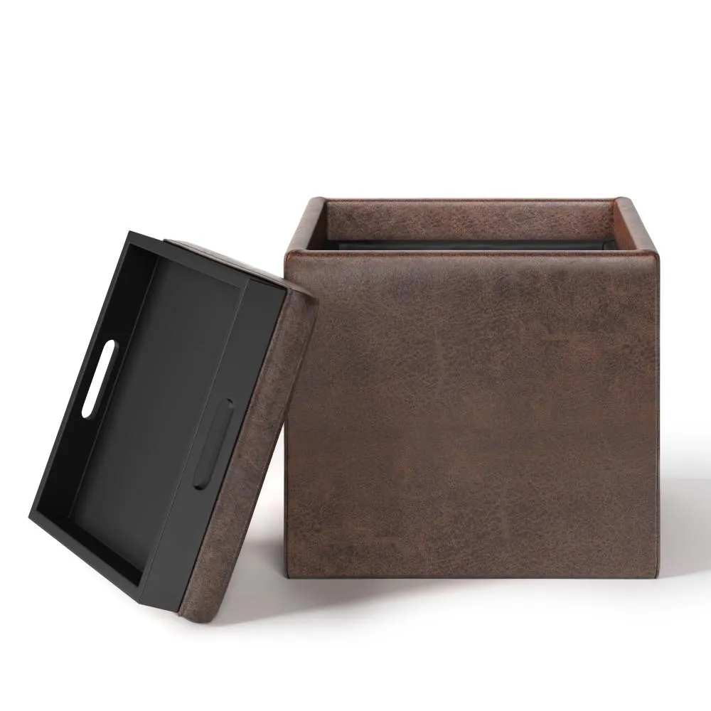 Rockwood Cube Storage Ottoman in Distressed Vegan Leather