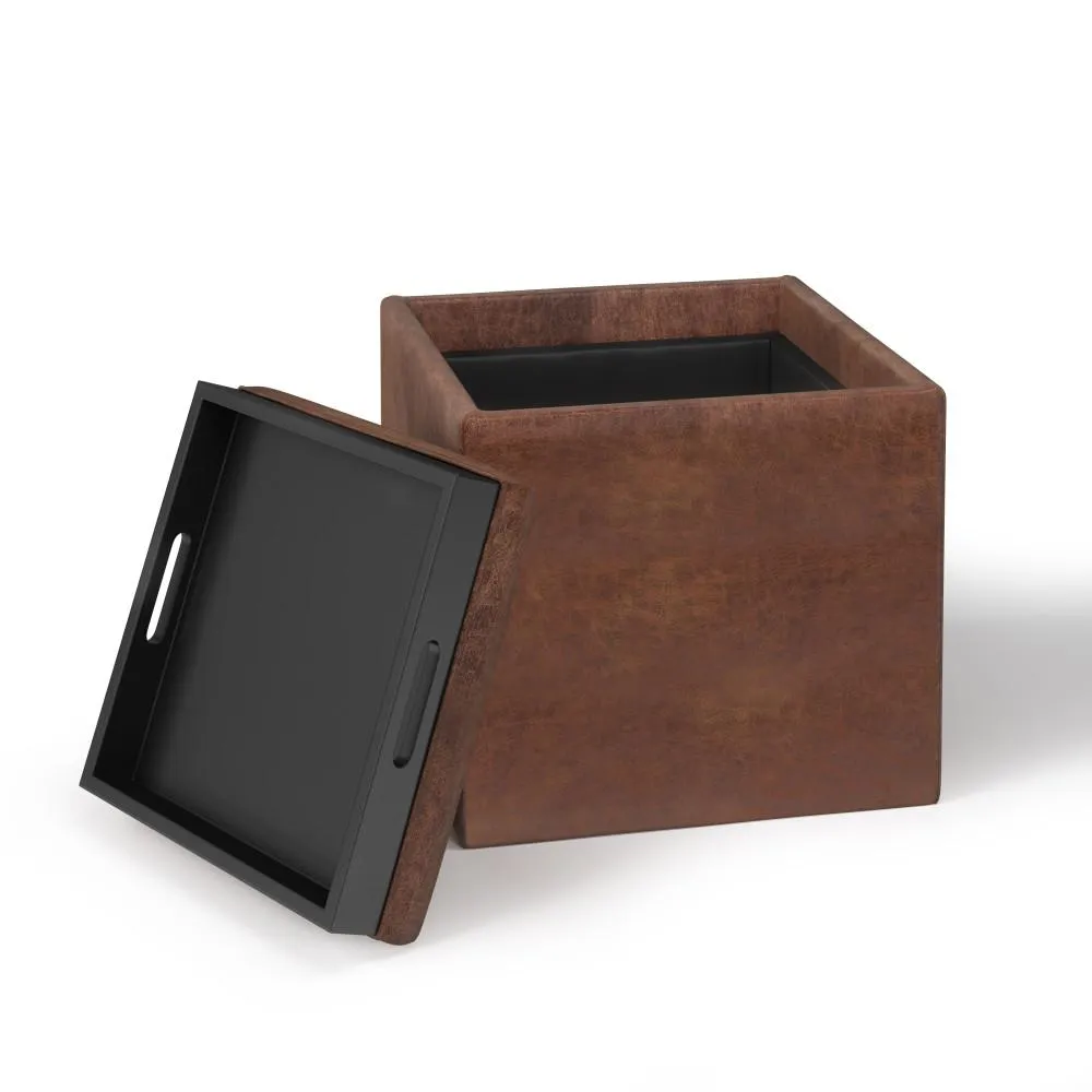 Rockwood Cube Storage Ottoman in Distressed Vegan Leather