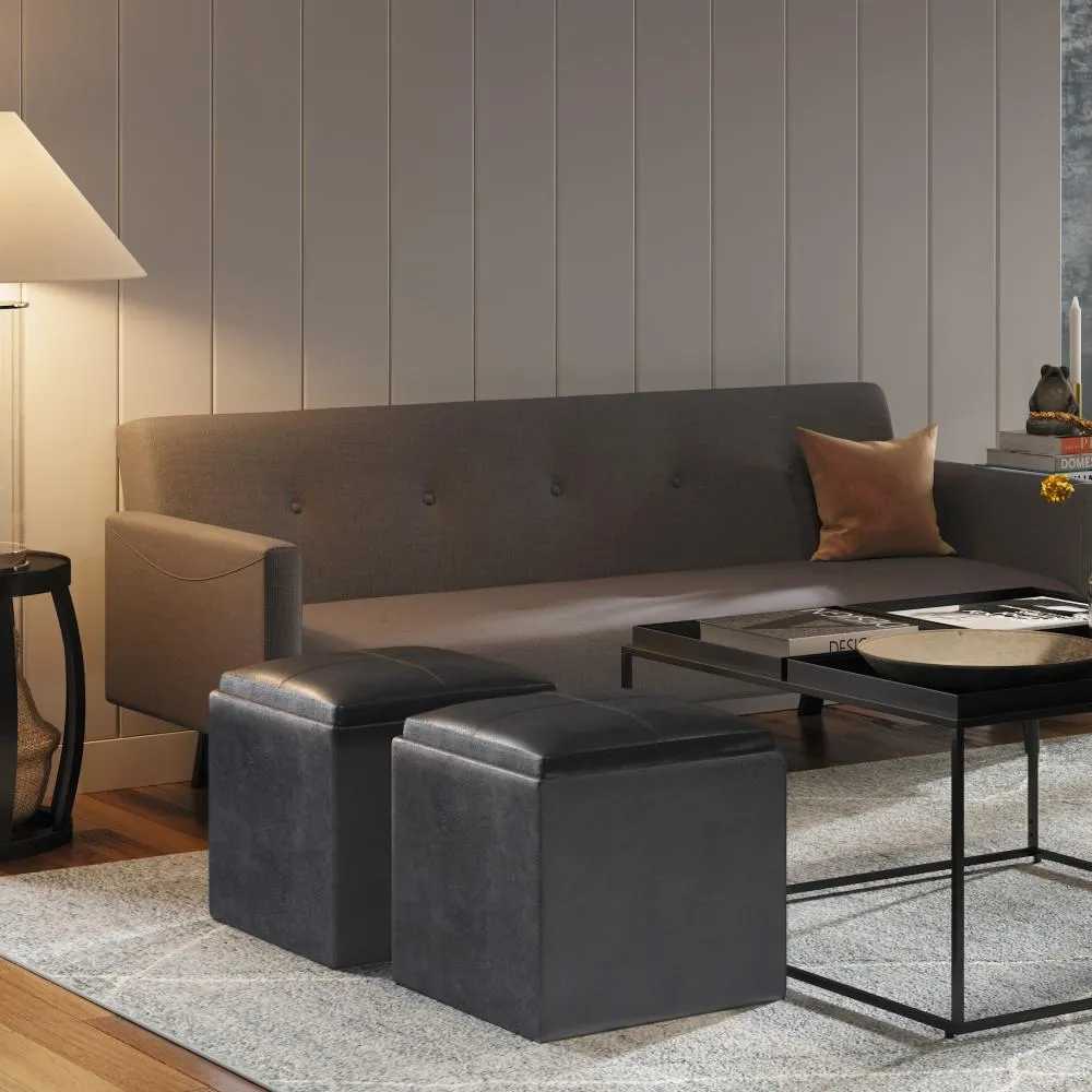 Rockwood Cube Storage Ottoman in Distressed Vegan Leather