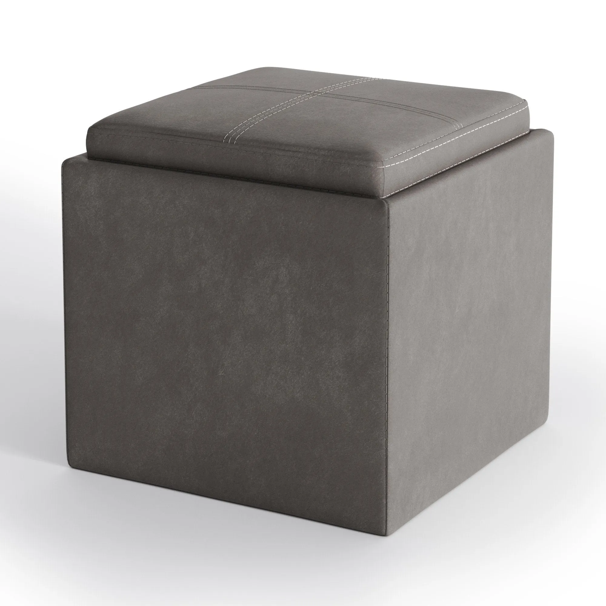 Rockwood Cube Storage Ottoman in Distressed Vegan Leather