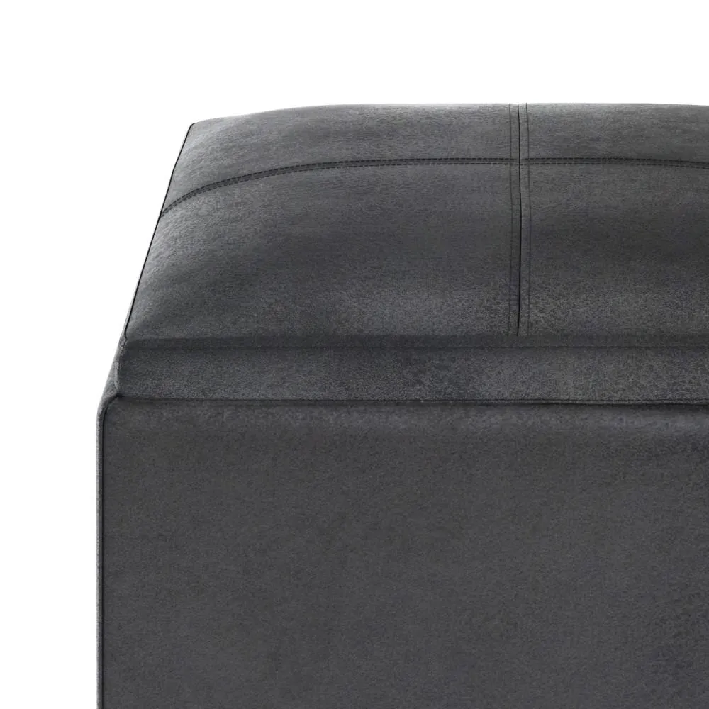 Rockwood Cube Storage Ottoman in Distressed Vegan Leather