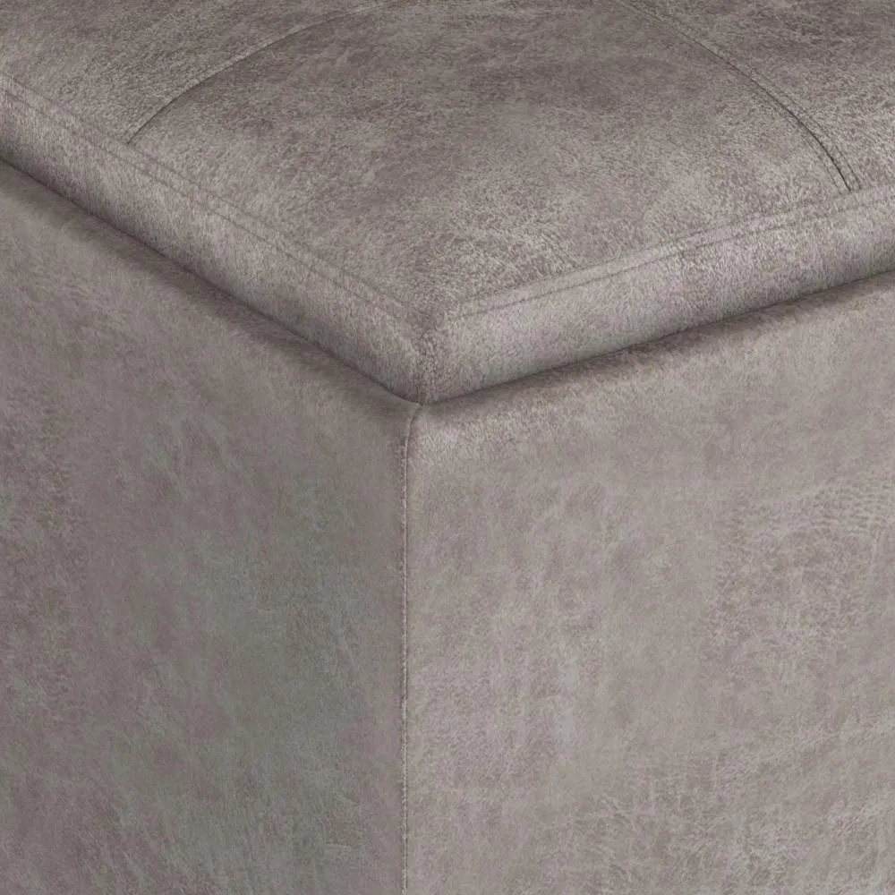 Rockwood Cube Storage Ottoman in Distressed Vegan Leather