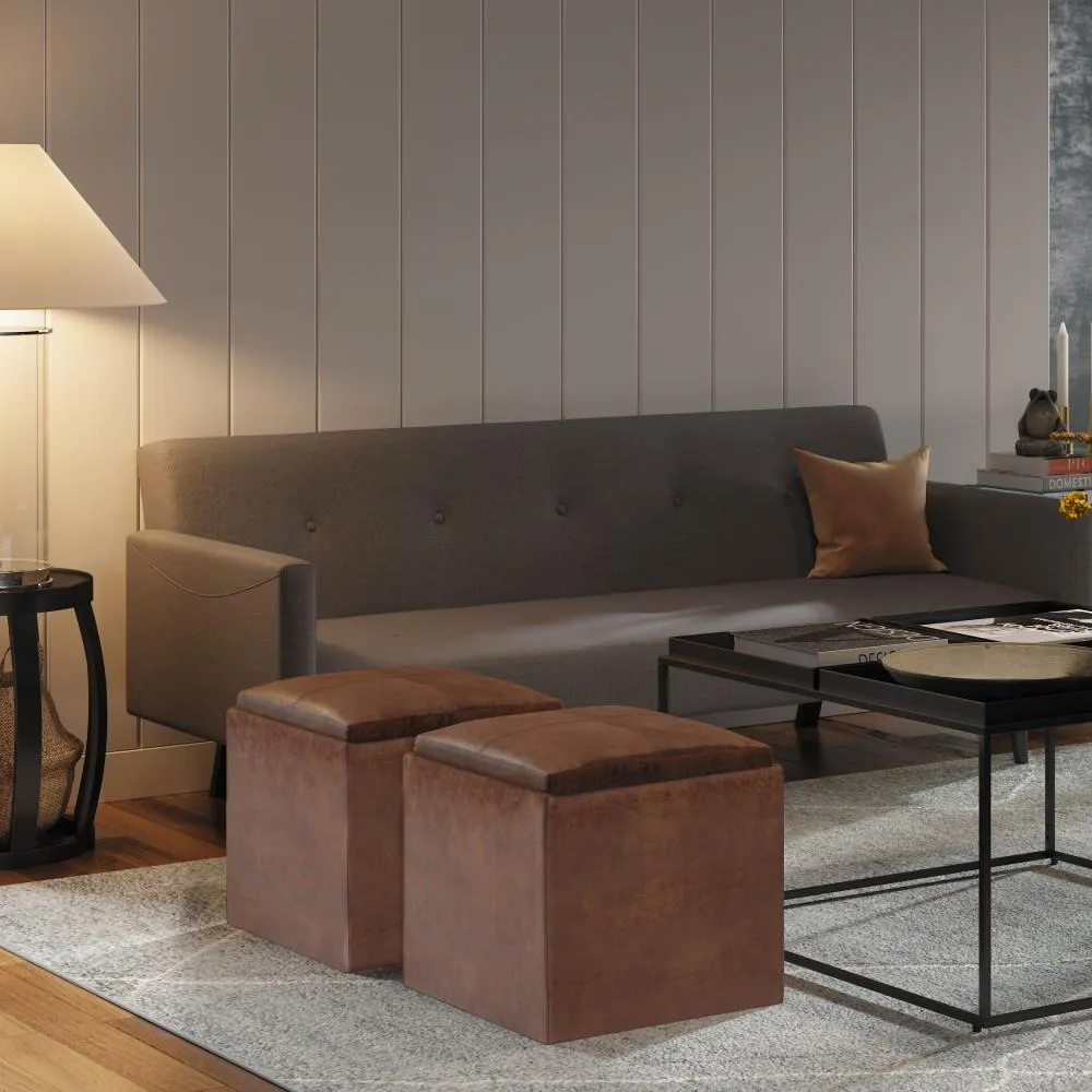 Rockwood Cube Storage Ottoman in Distressed Vegan Leather