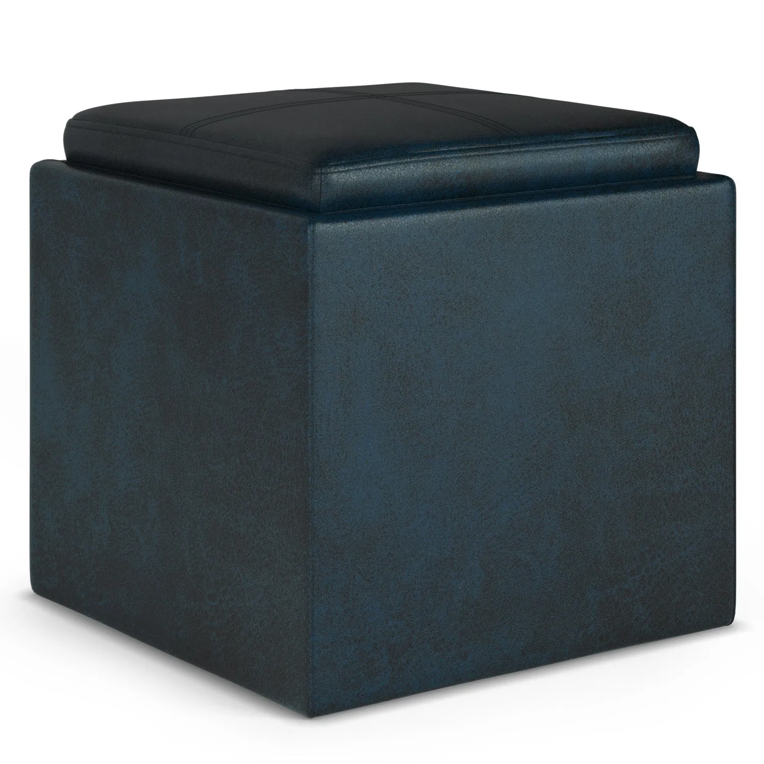 Rockwood Cube Storage Ottoman in Distressed Vegan Leather