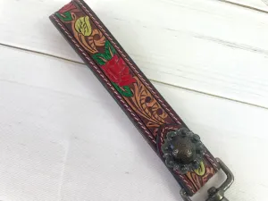 Rose Tooled Wristlet Leather Keychain