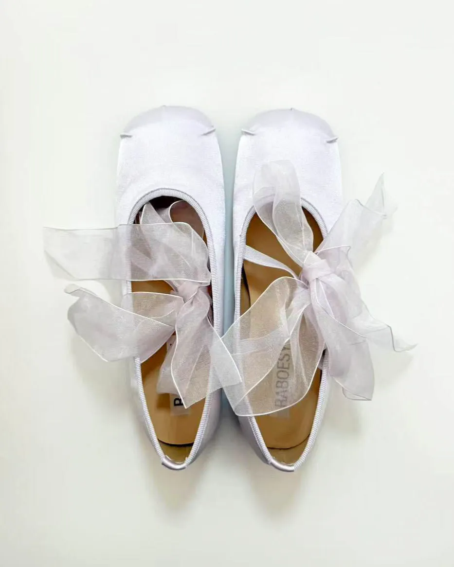 Satin Cross Tied Ballet Flats