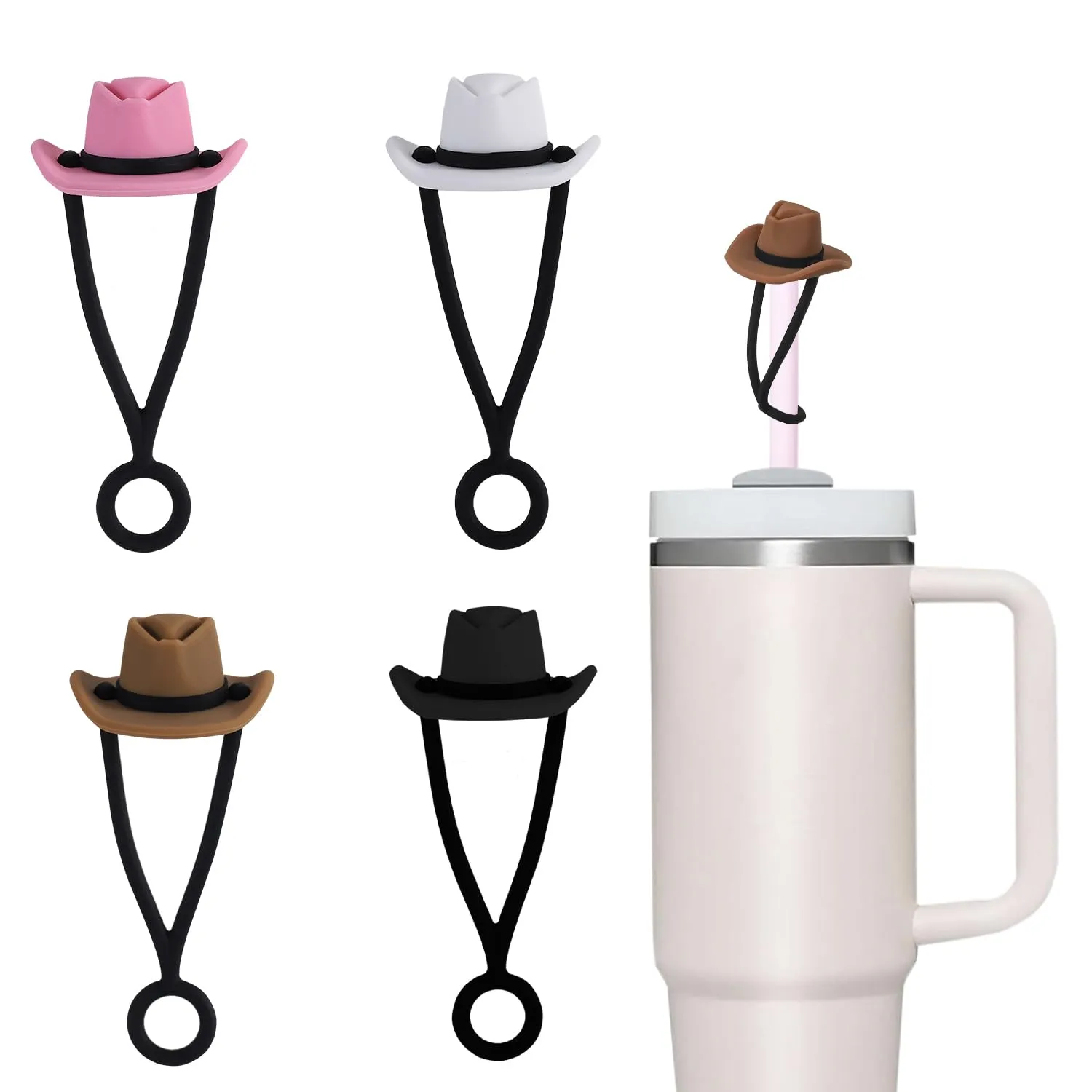 Set of Four Cowboy Hat Straw Covers for Stanley Cups
