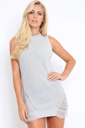 Silver Distressed Knitted Dress -  Karis