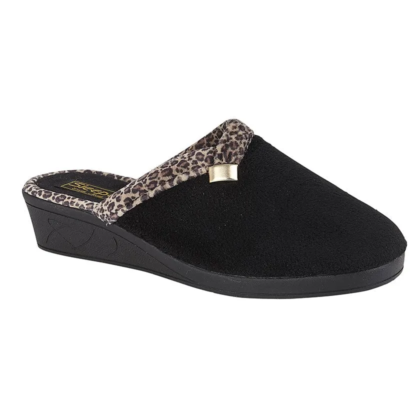 Sleepers LS709A Ladies Wedge Velour Mule Slipper