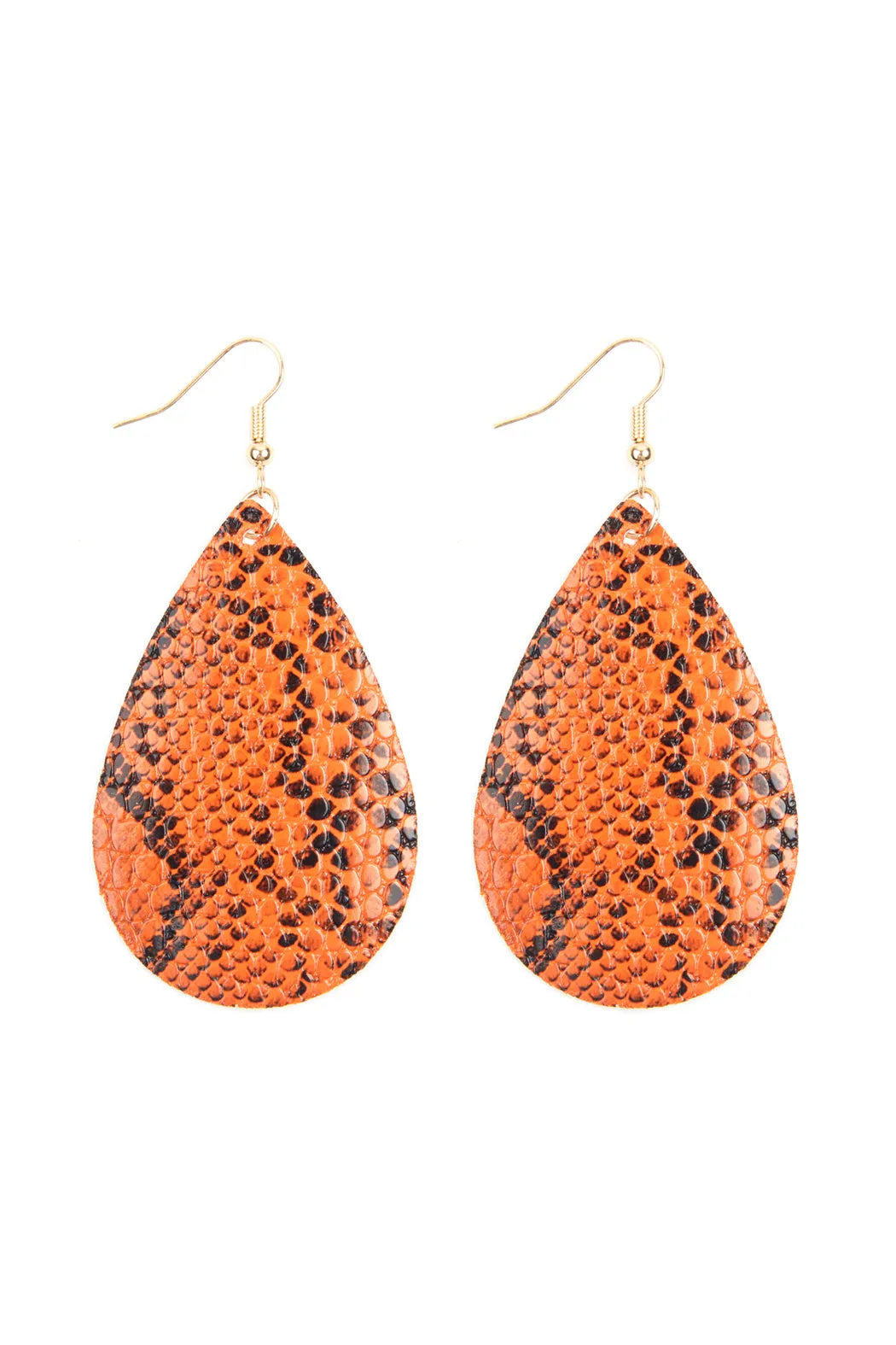 Snake Skin Leather Teardrop Earrings