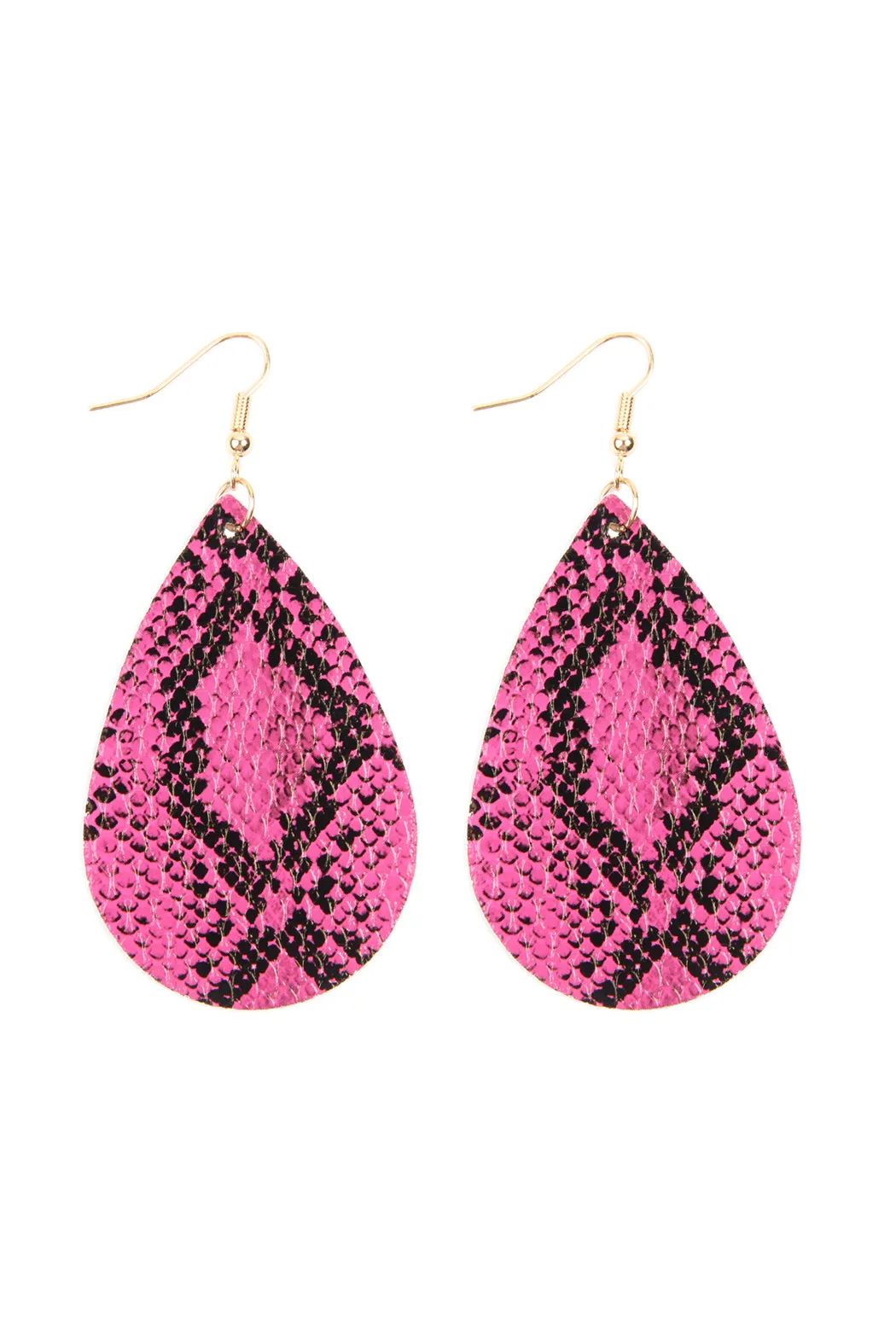 Snake Skin Leather Teardrop Earrings