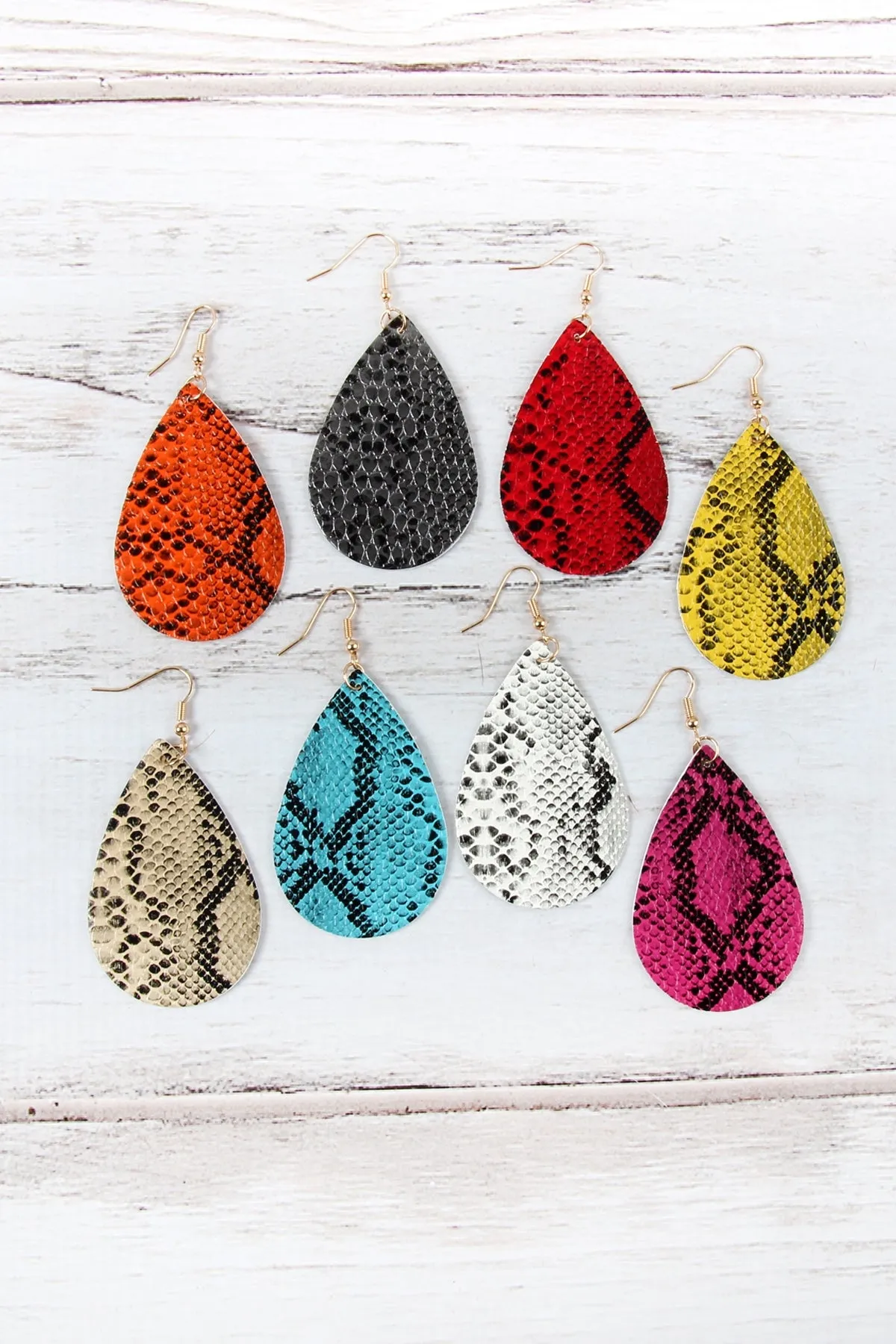 Snake Skin Leather Teardrop Earrings