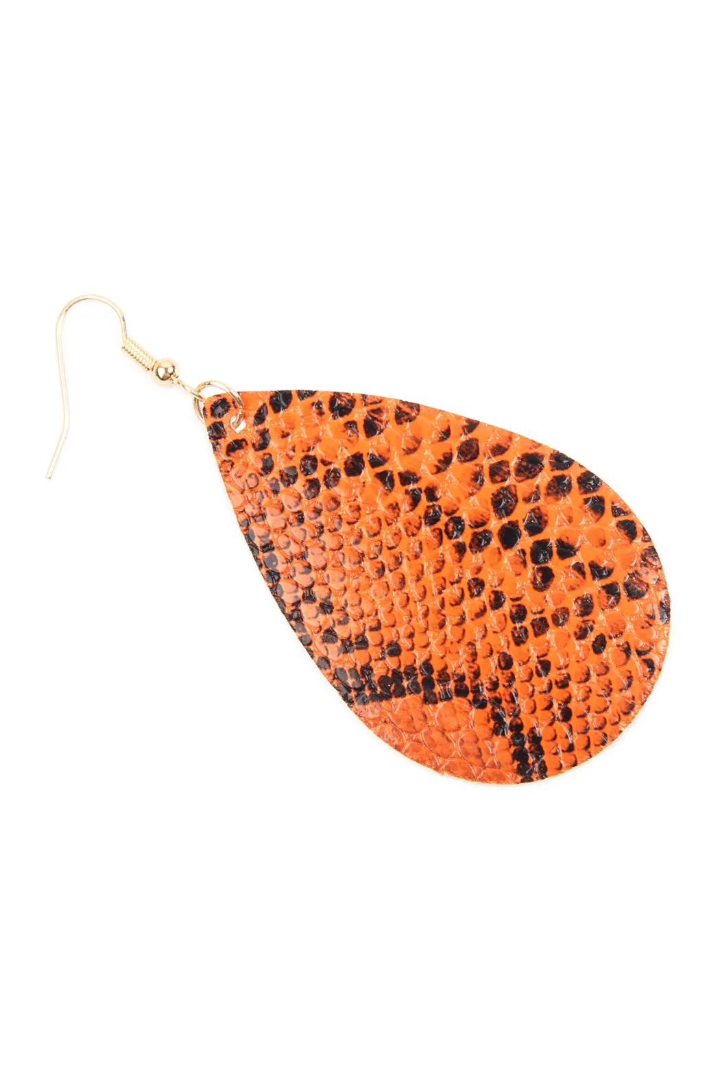 Snake Skin Leather Teardrop Earrings