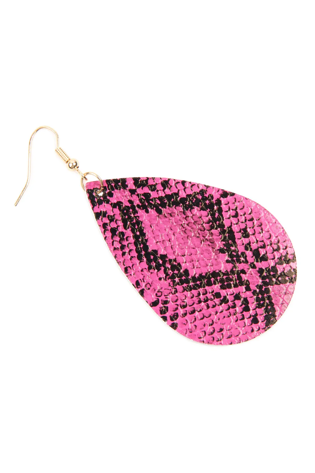 Snake Skin Leather Teardrop Earrings
