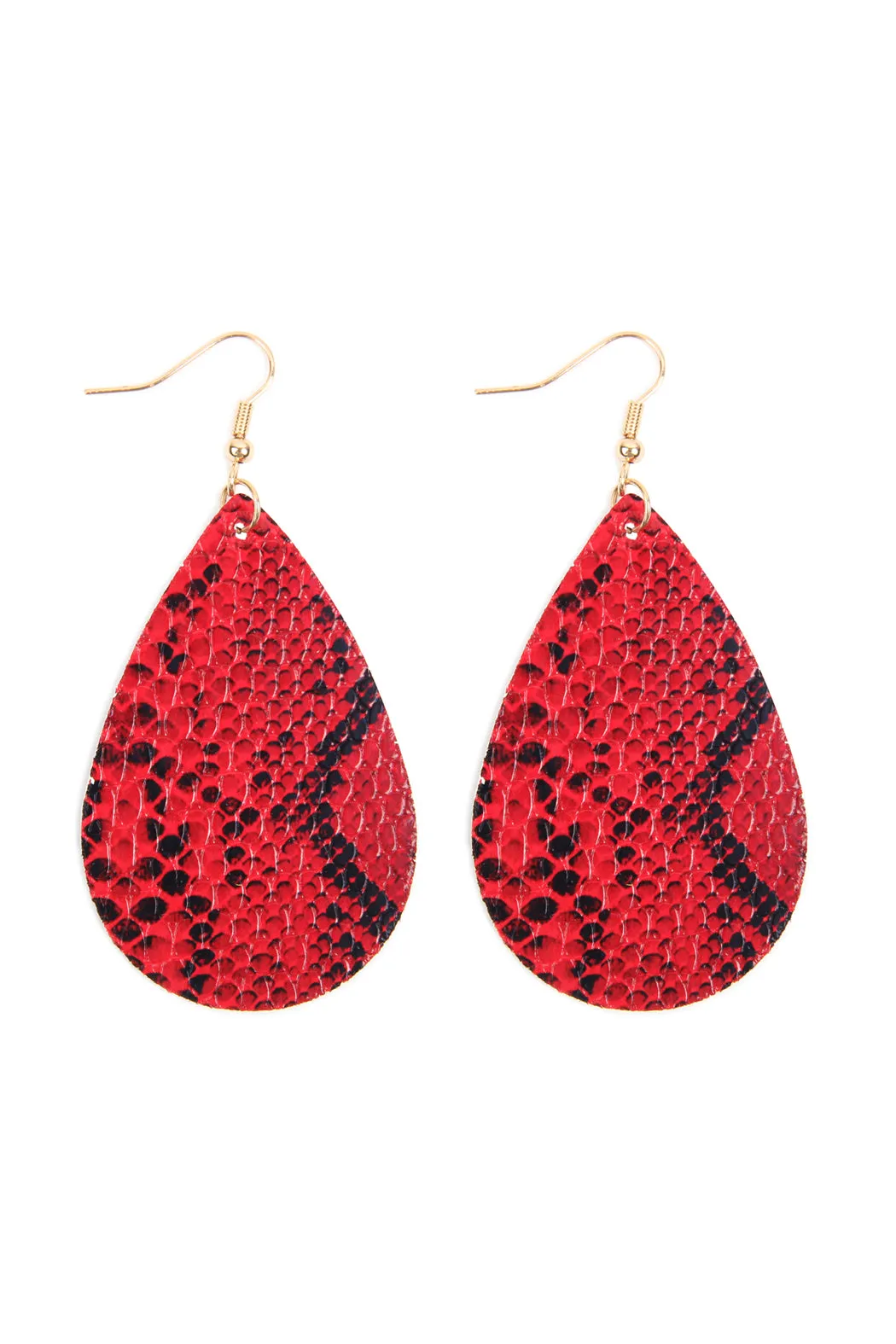Snake Skin Leather Teardrop Earrings