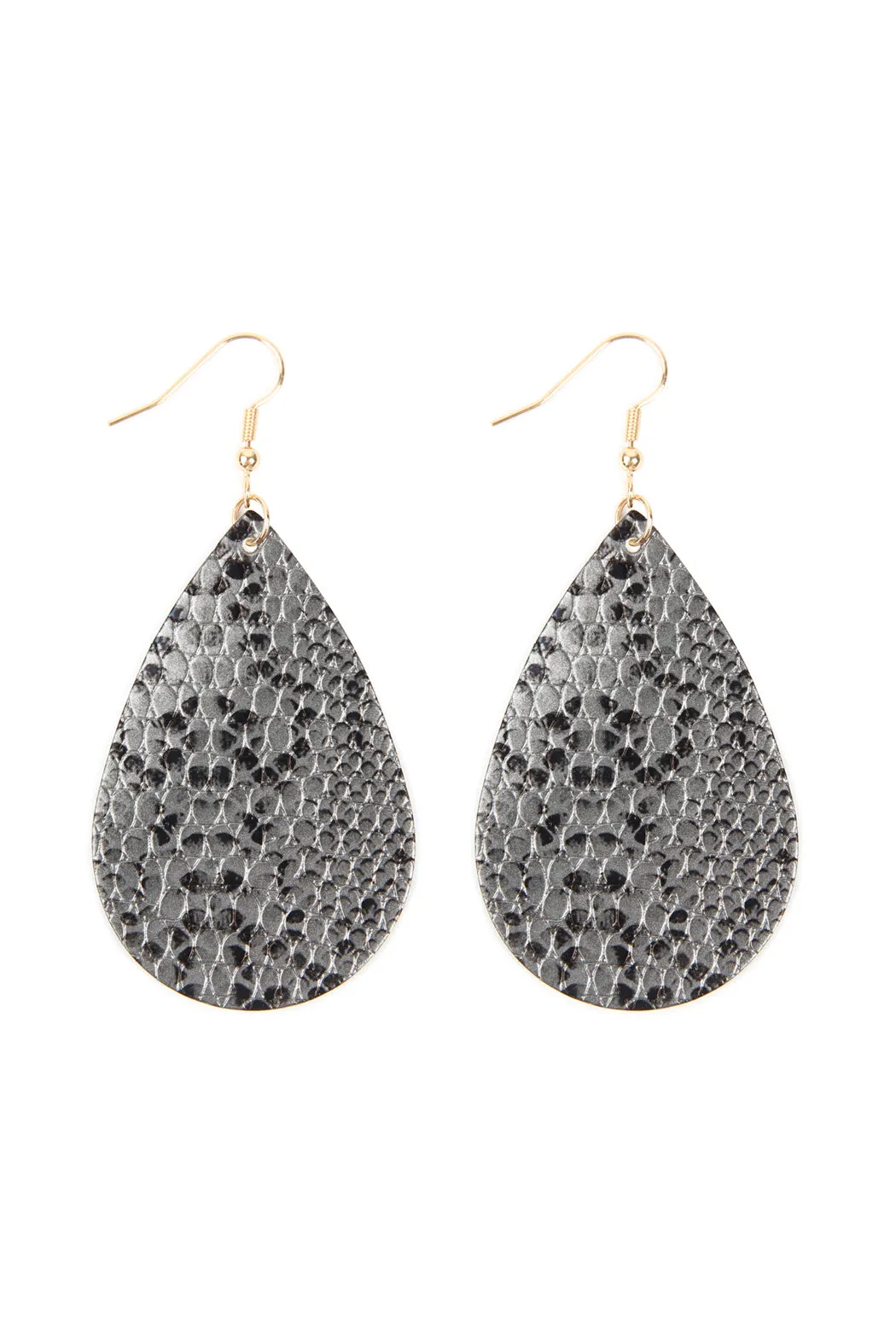 Snake Skin Leather Teardrop Earrings