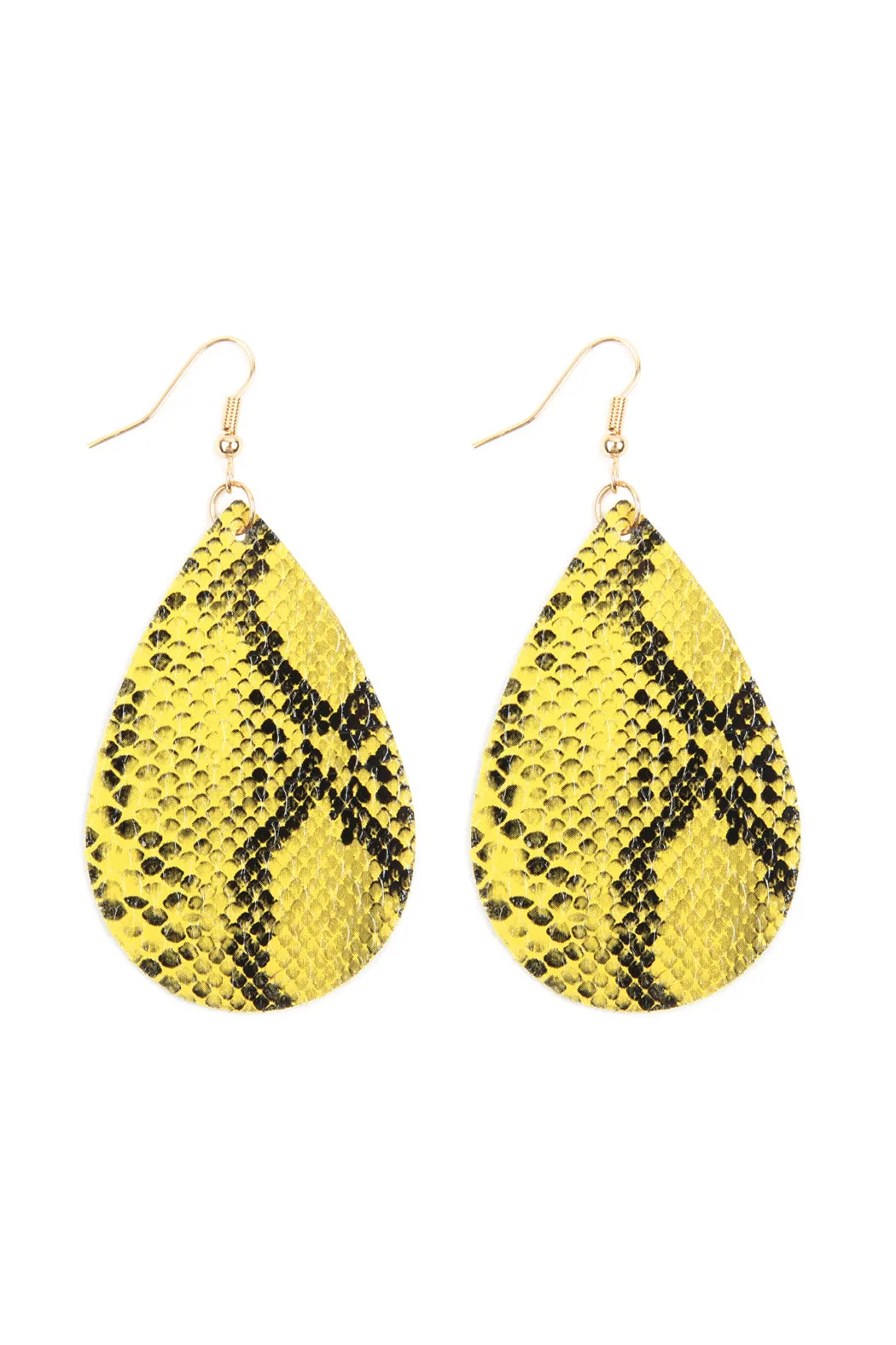 Snake Skin Leather Teardrop Earrings