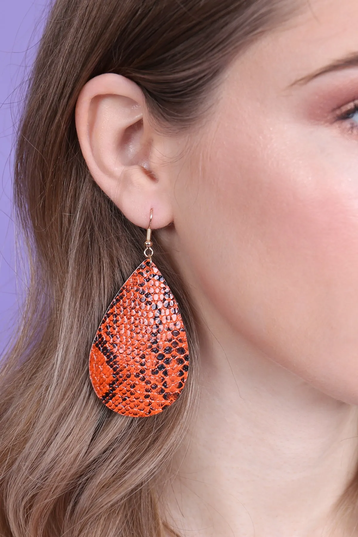 Snake Skin Leather Teardrop Earrings
