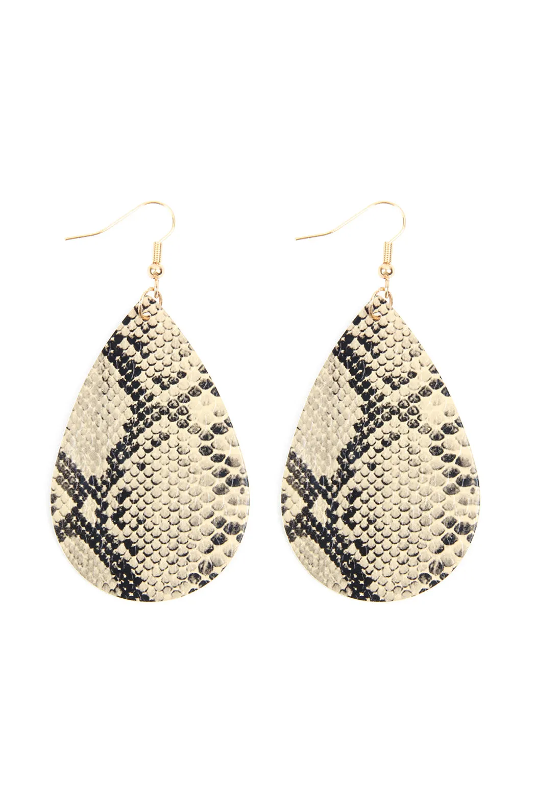 Snake Skin Leather Teardrop Earrings