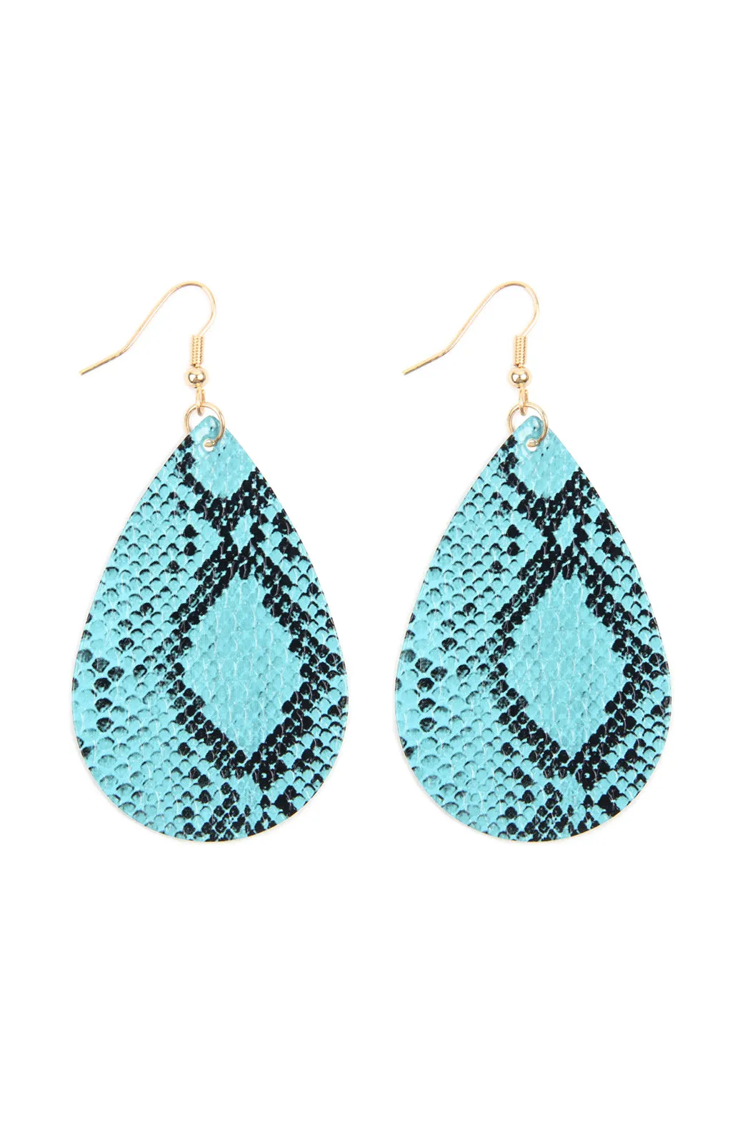 Snake Skin Leather Teardrop Earrings
