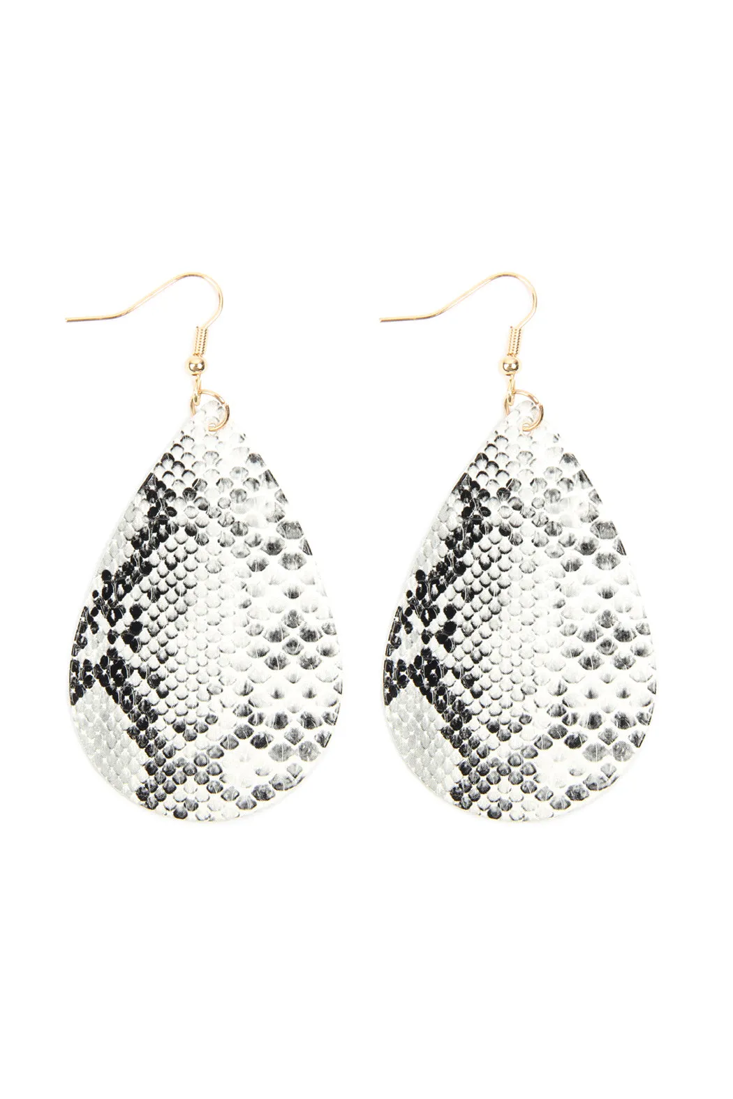 Snake Skin Leather Teardrop Earrings