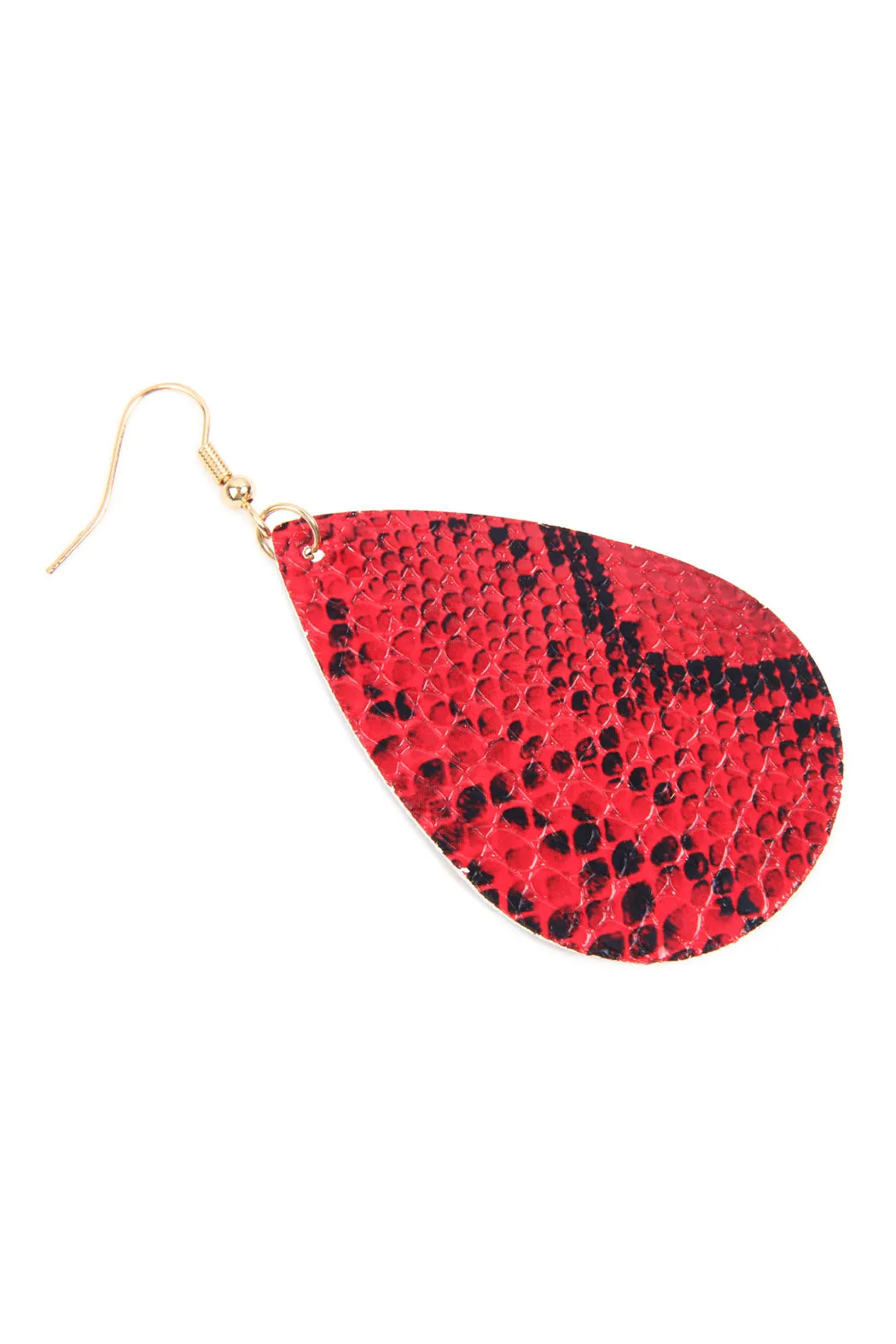 Snake Skin Leather Teardrop Earrings