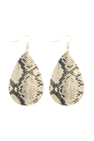 Snake Skin Leather Teardrop Earrings
