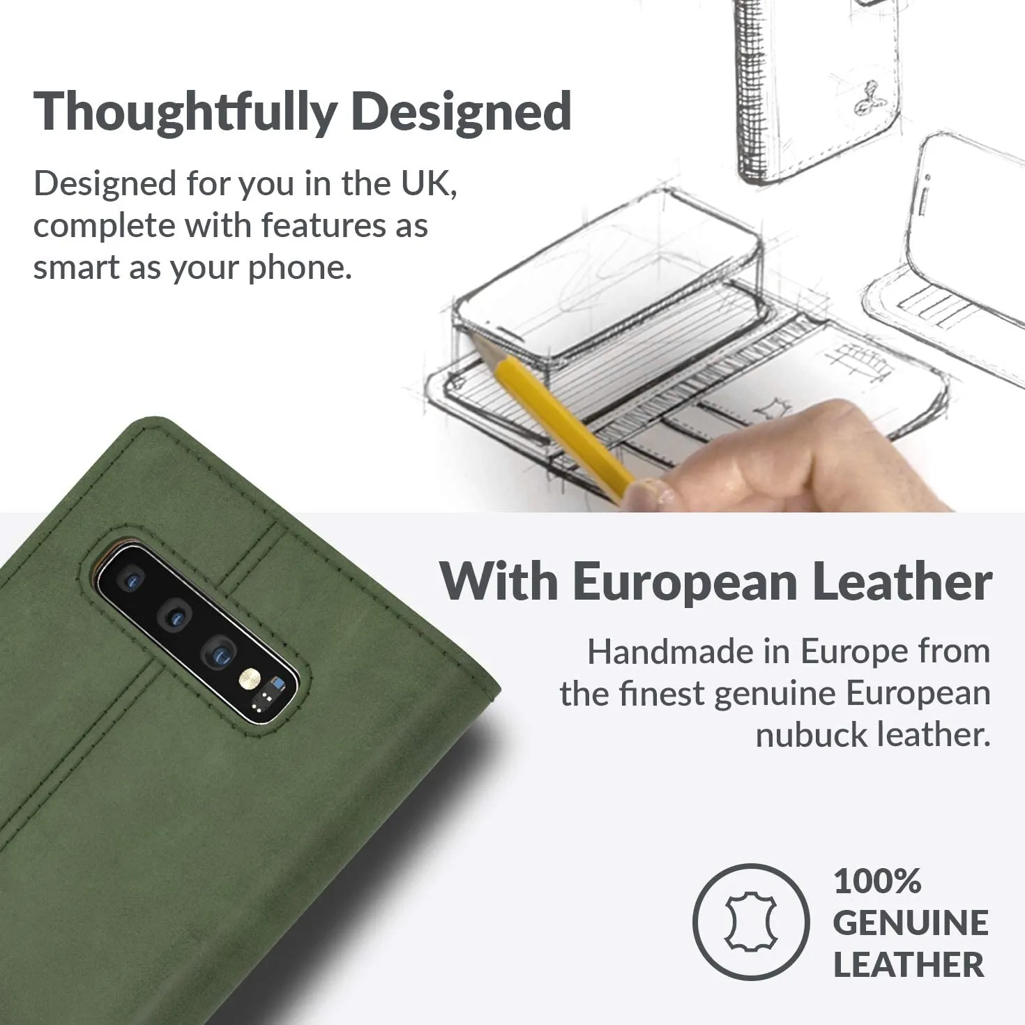 Snakehive Vintage Wallet for Samsung Galaxy S10 || Real Leather Wallet Phone Case || Genuine Leather with Viewing Stand & 3 Card Holder || Flip Folio Cover with Card Slot (Dark Green), Retails $50 